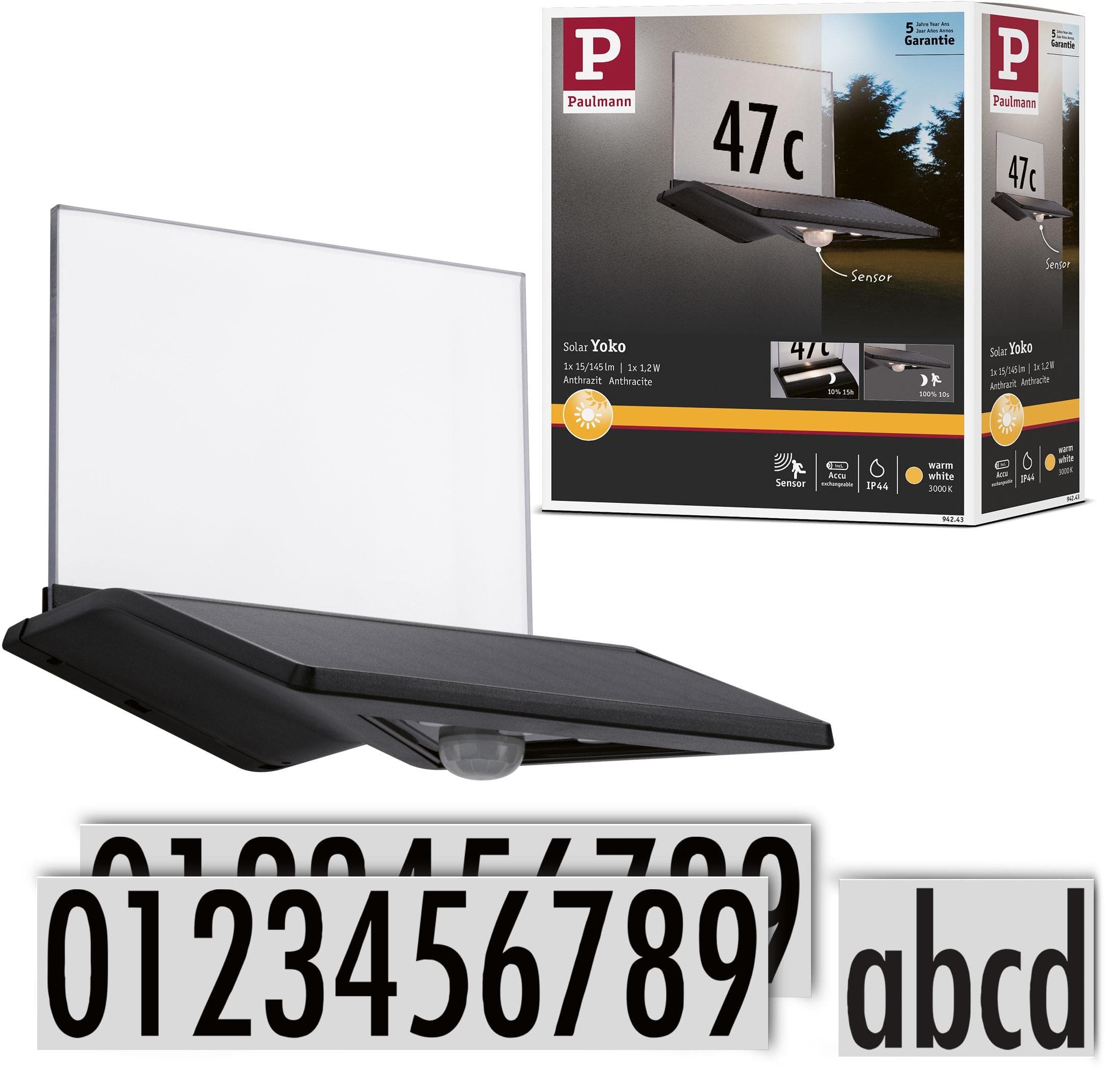 PAULMANN Yoko LED Außen-Wandleuchte Solar Grau