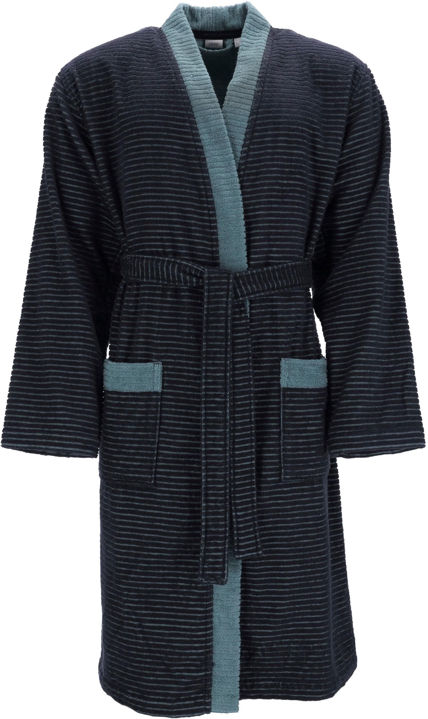 Herrenbademantel Esprit Double Stripe Navy Webfrottier Kimono