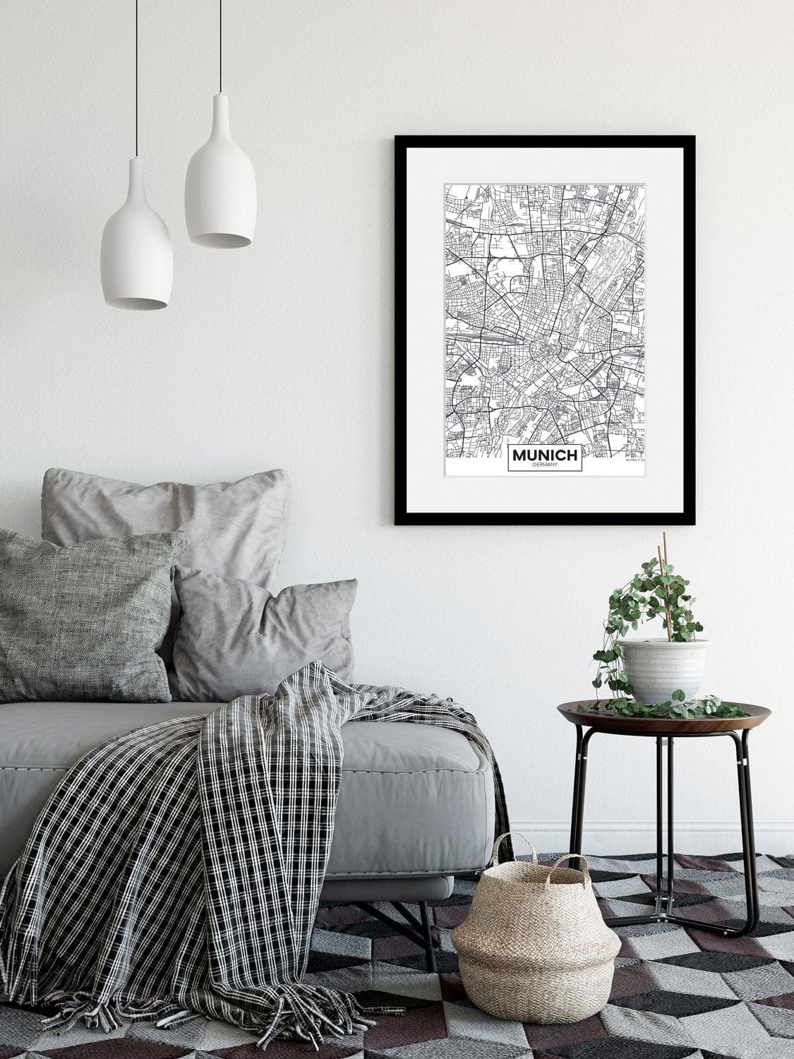 QUEENCE Bild München Stadtkarte Schwarz Weiß HD-Druck