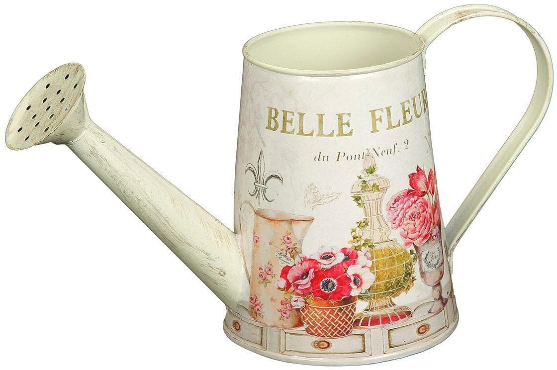 AMBIENTE HAUS Gießkanne Fleur Metall Antik Cremefarben Gold