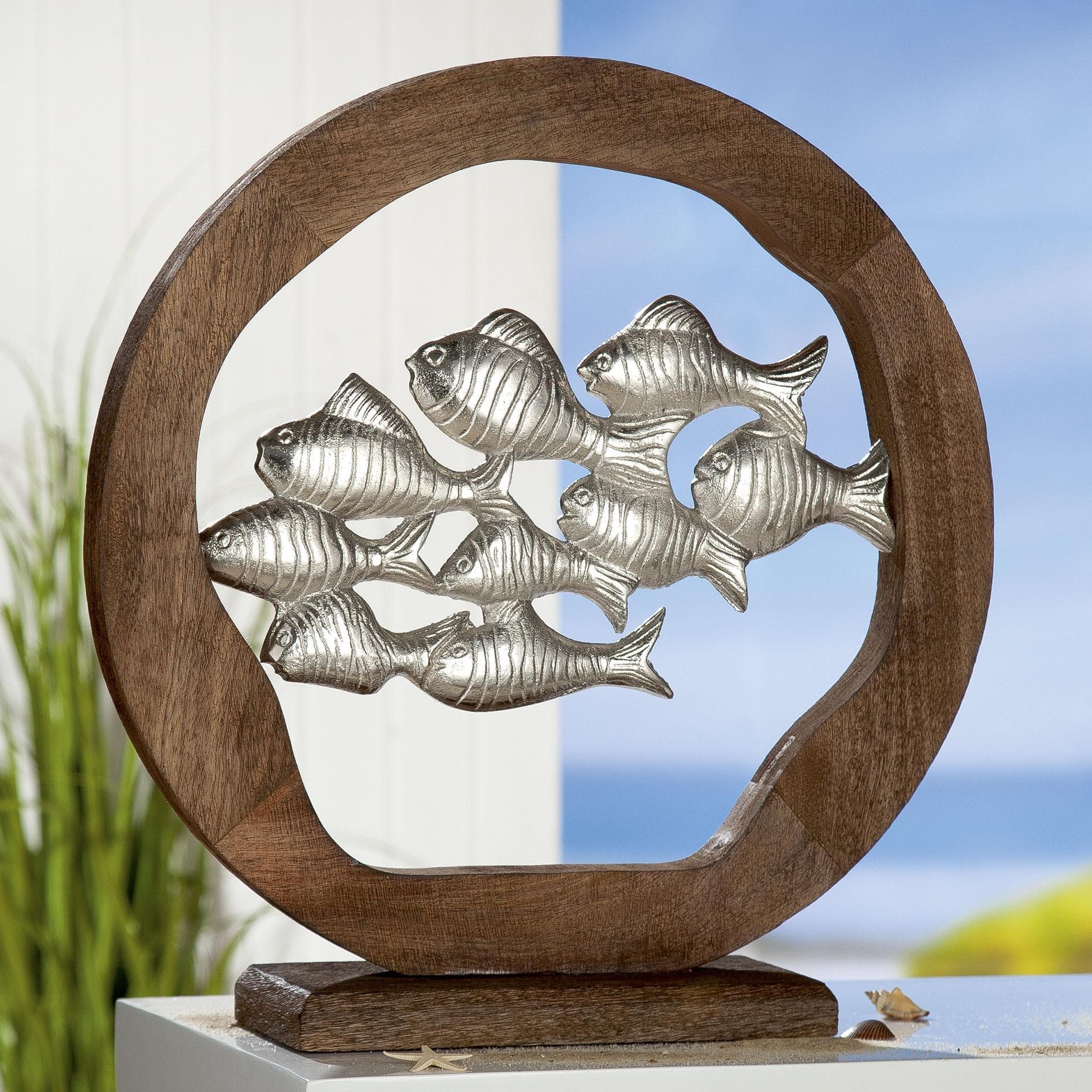 Tierfigur GILDE 'Fischschwarm' silber Dekofigur 45x45cm