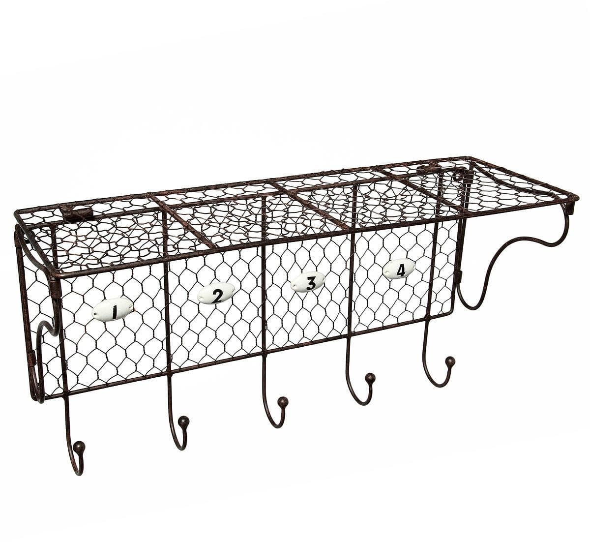 AMBIENTE HAUS Draht Wandregal mit Haken in Antikbraun
