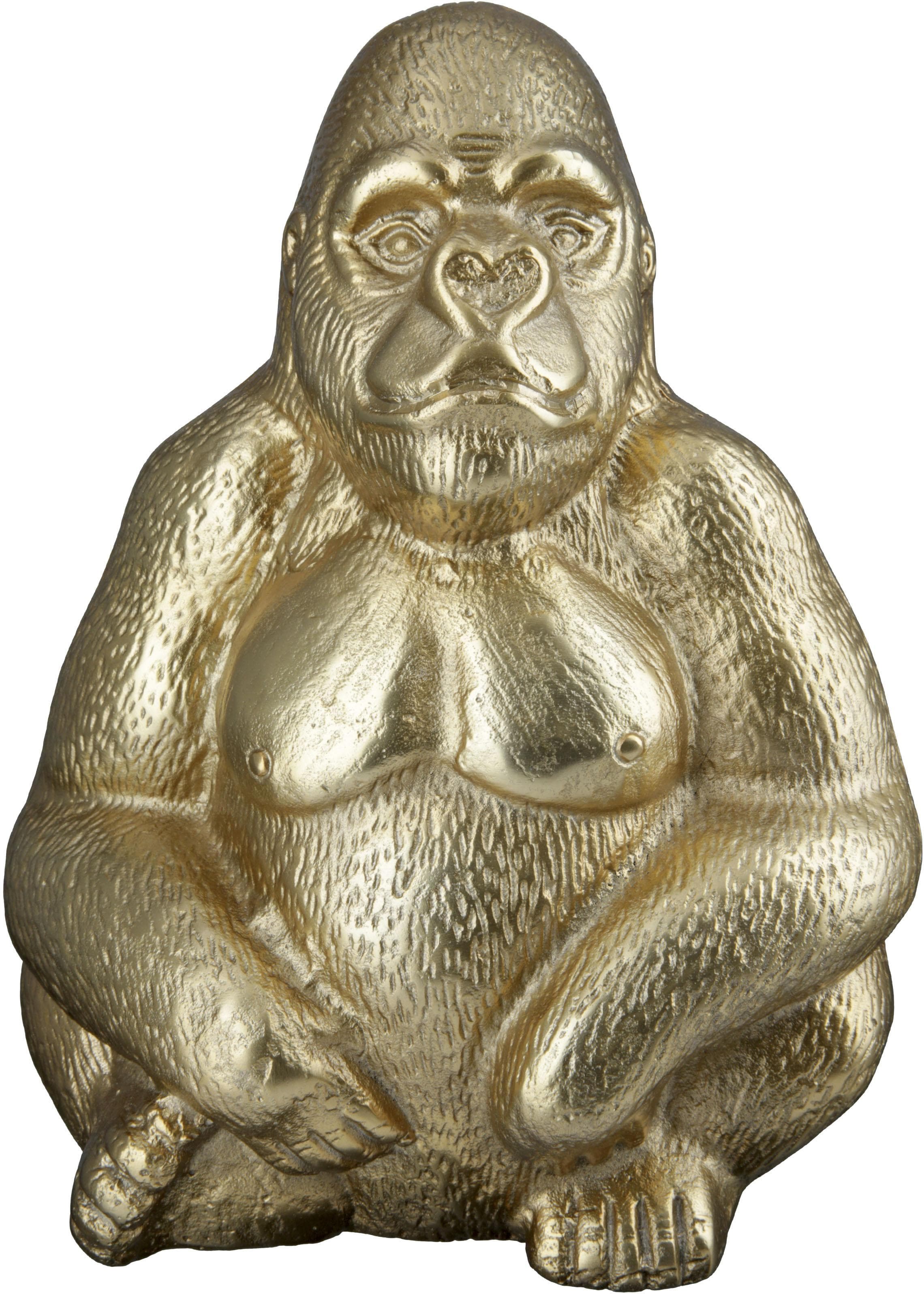 Gilde Tierfigur Gorilla Skulptur Gold Aluminium Deko