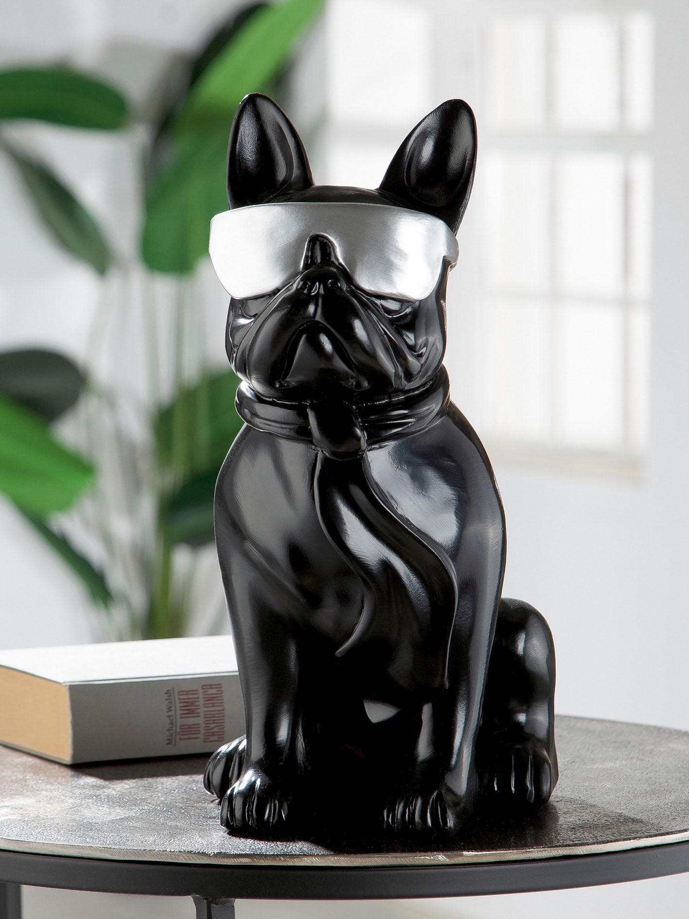 Tierfigur Mops Cool Dog sitzend schwarz GILDE Deko