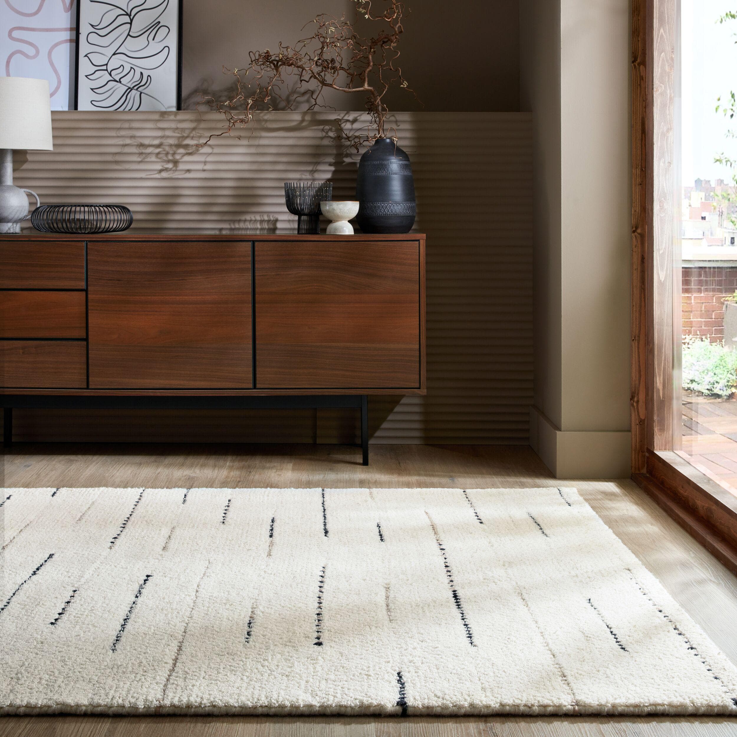FLAIR RUGS Dottie Linear Wollteppich Weiß Handgewebt