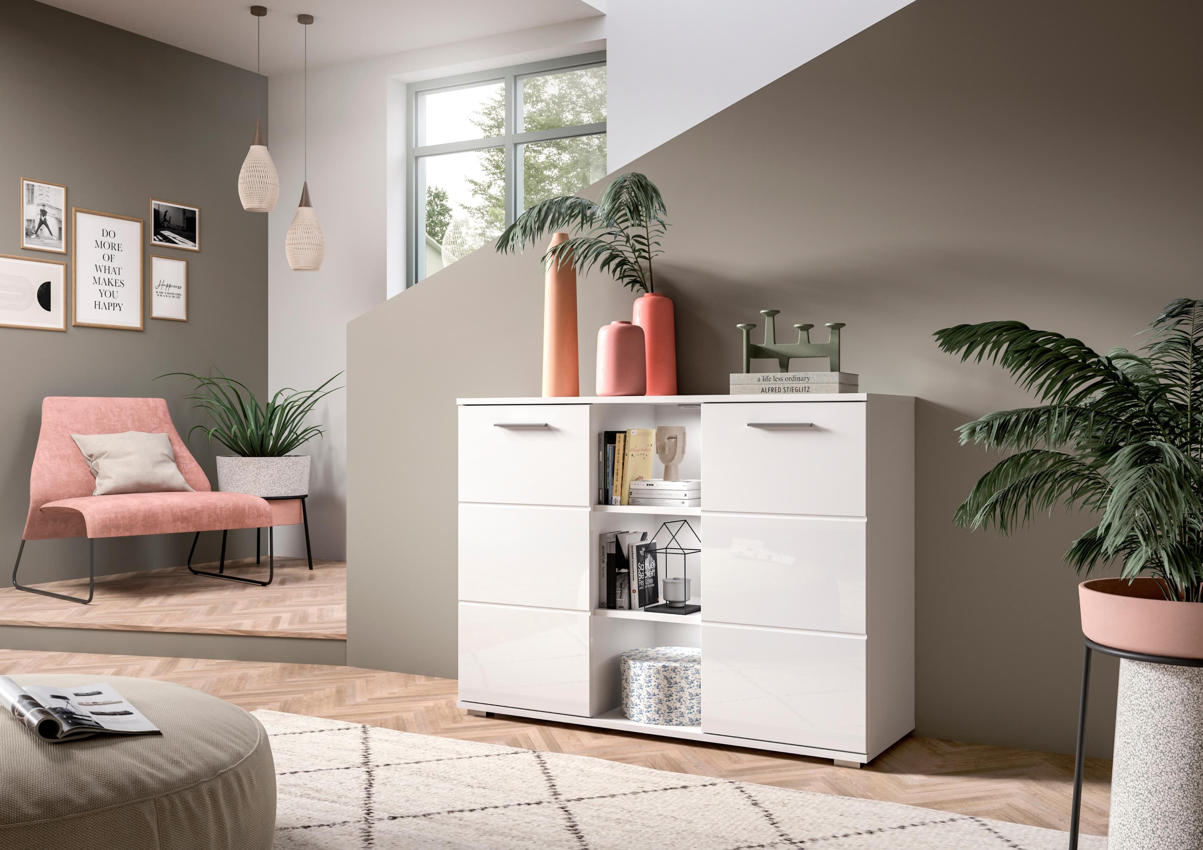 HOME AFFAIRE Sideboard Valge Weiß Hochglanz 110cm