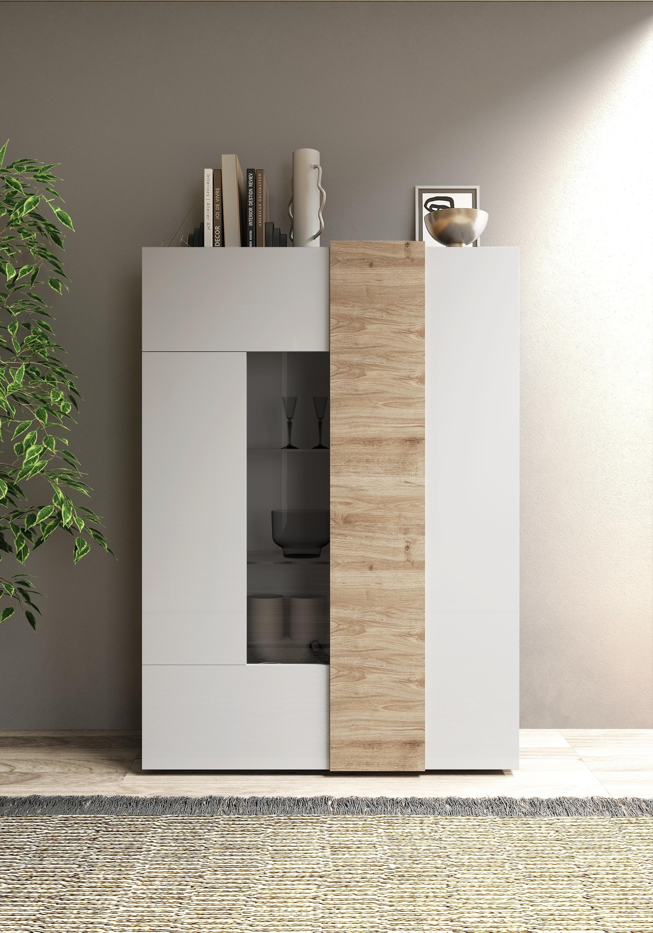 Home affaire Vitrine Venus Weiß Hochglanz Eiche Cadiz