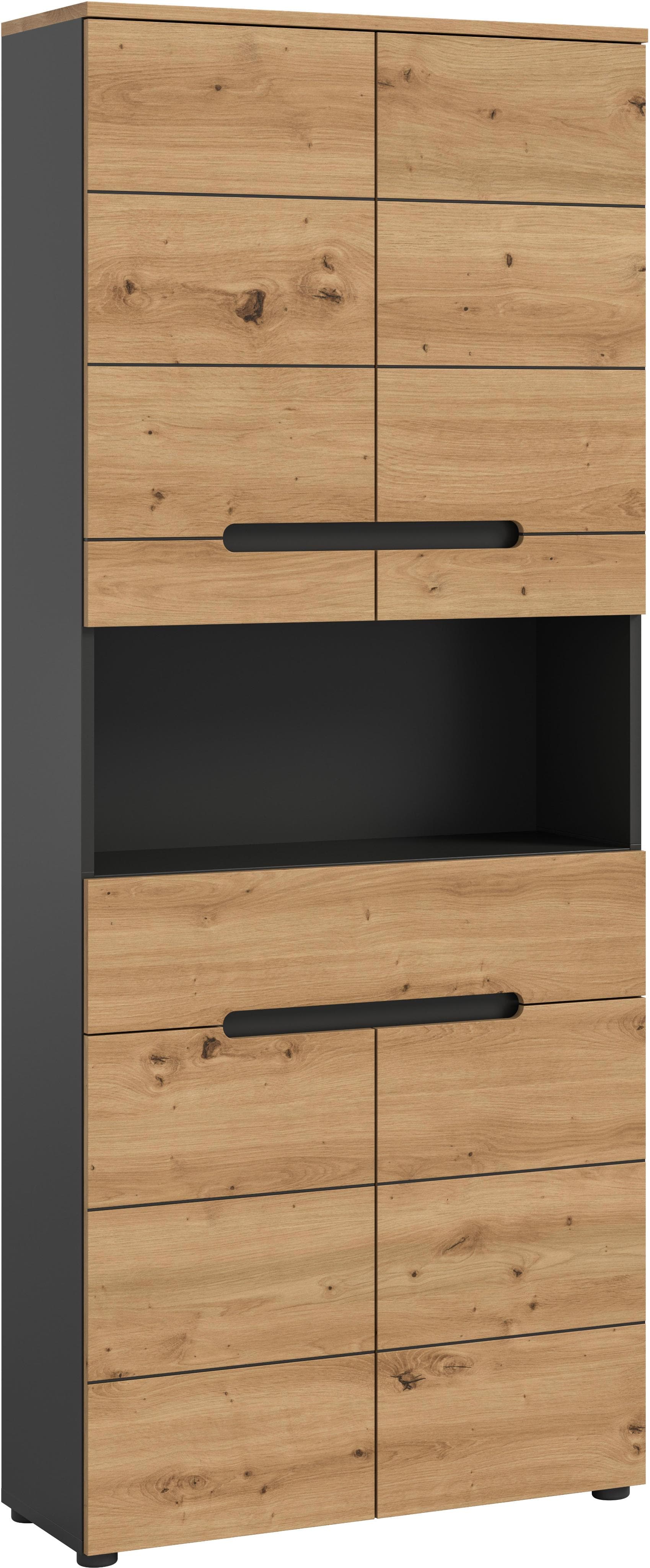 Welltime Hochschrank REHAT 4 Türen Soft-Close Braun Grau