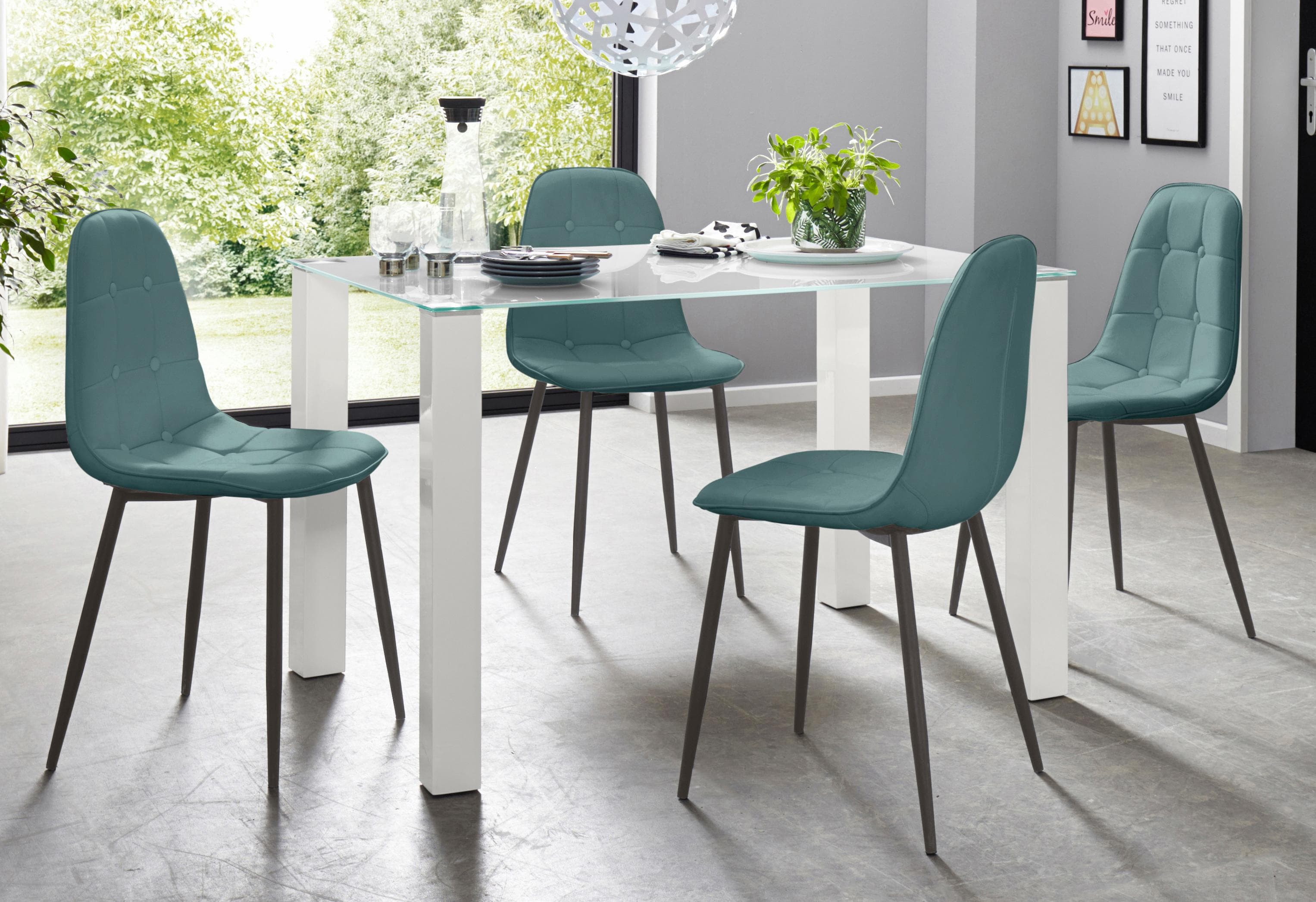 OTTO HOME Essgruppe mit Glastisch 120cm Weiß/Blau