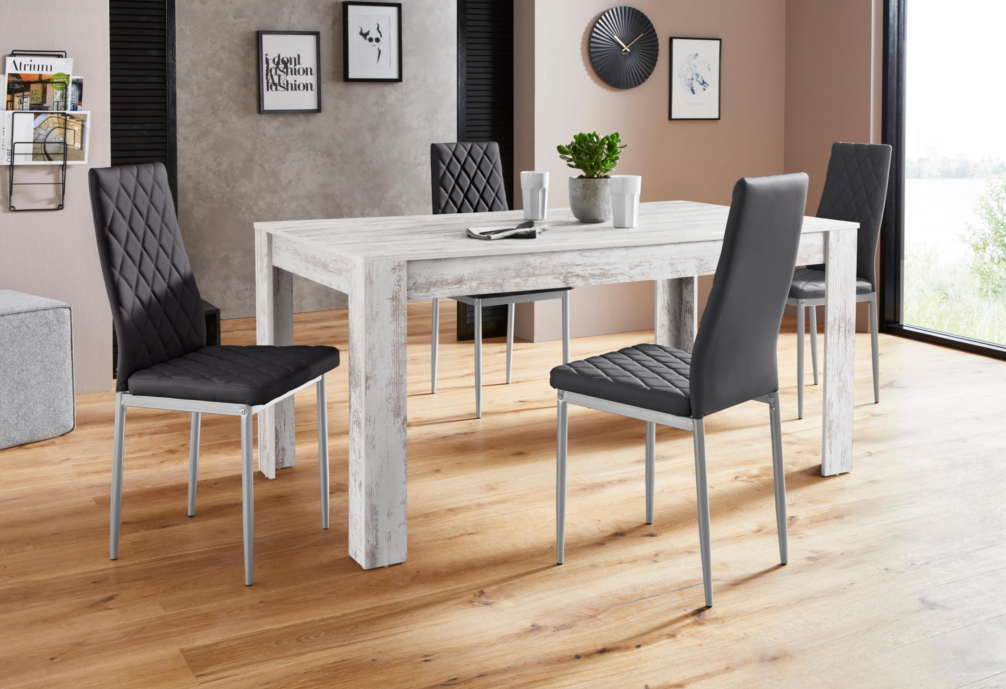 OTTO HOME Essgruppe Lynn160/Brooke Weiß/Schwarz Tisch mit 4 Stühlen