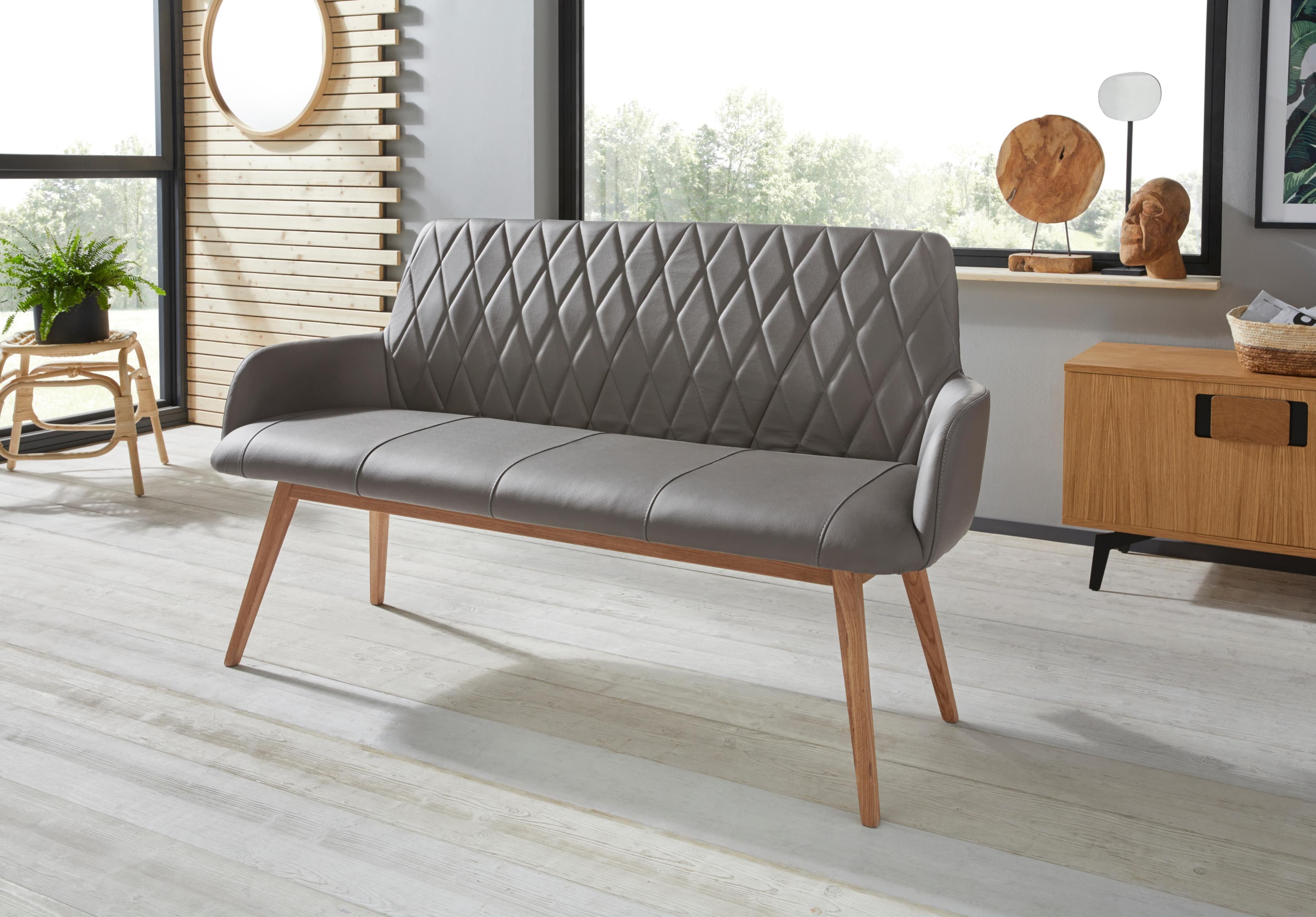 OTTO HOME Sitzbank Brest Grau NaturLEDER Massivholz