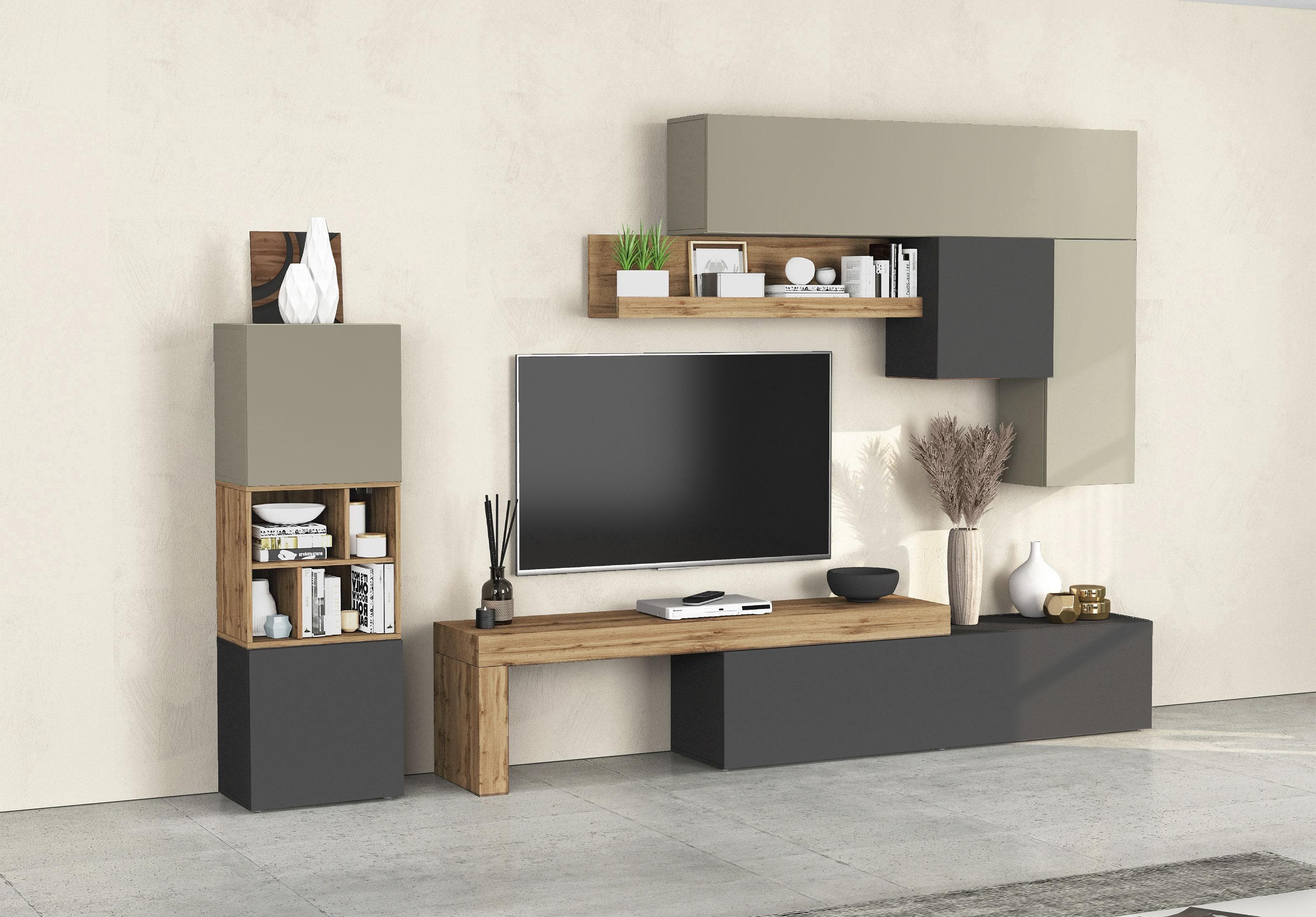 OTTO HOME Chronos Wohnwand 8-tlg. Set Anthrazit/Eiche