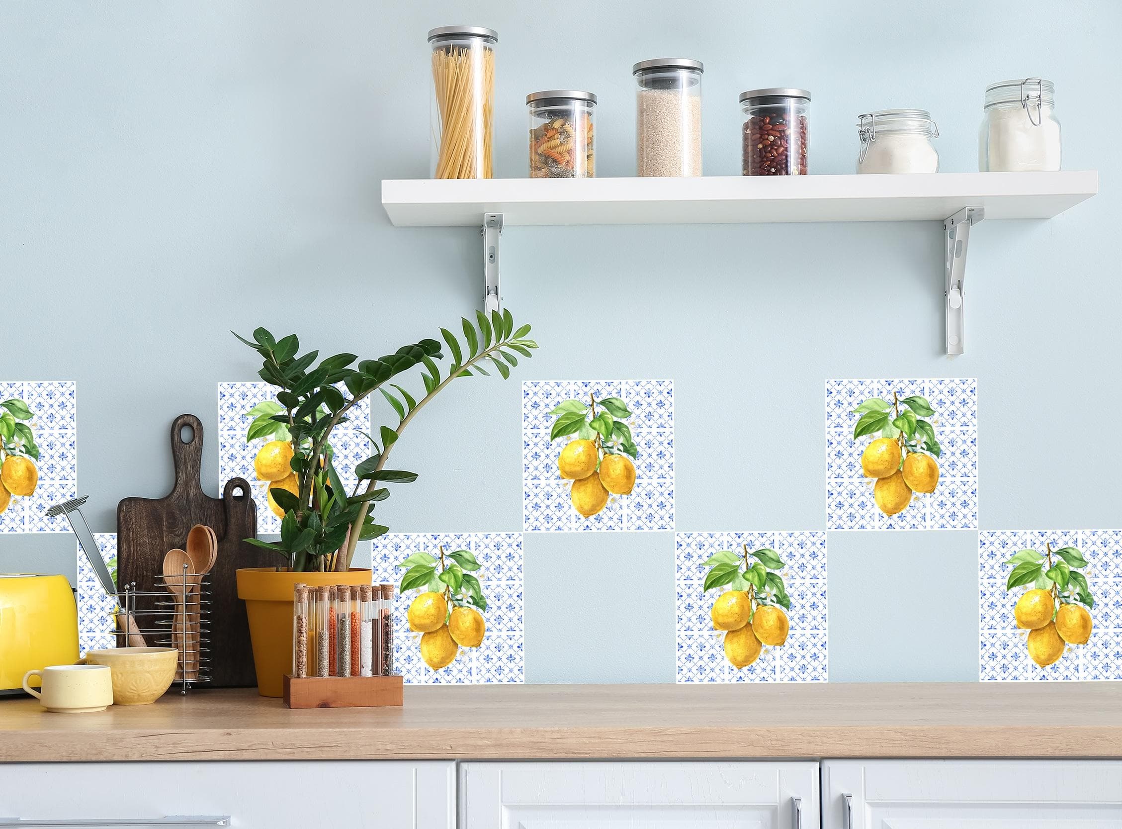 Fliesenaufkleber QUEENCE "Kachel mit Zitronen" Gelb