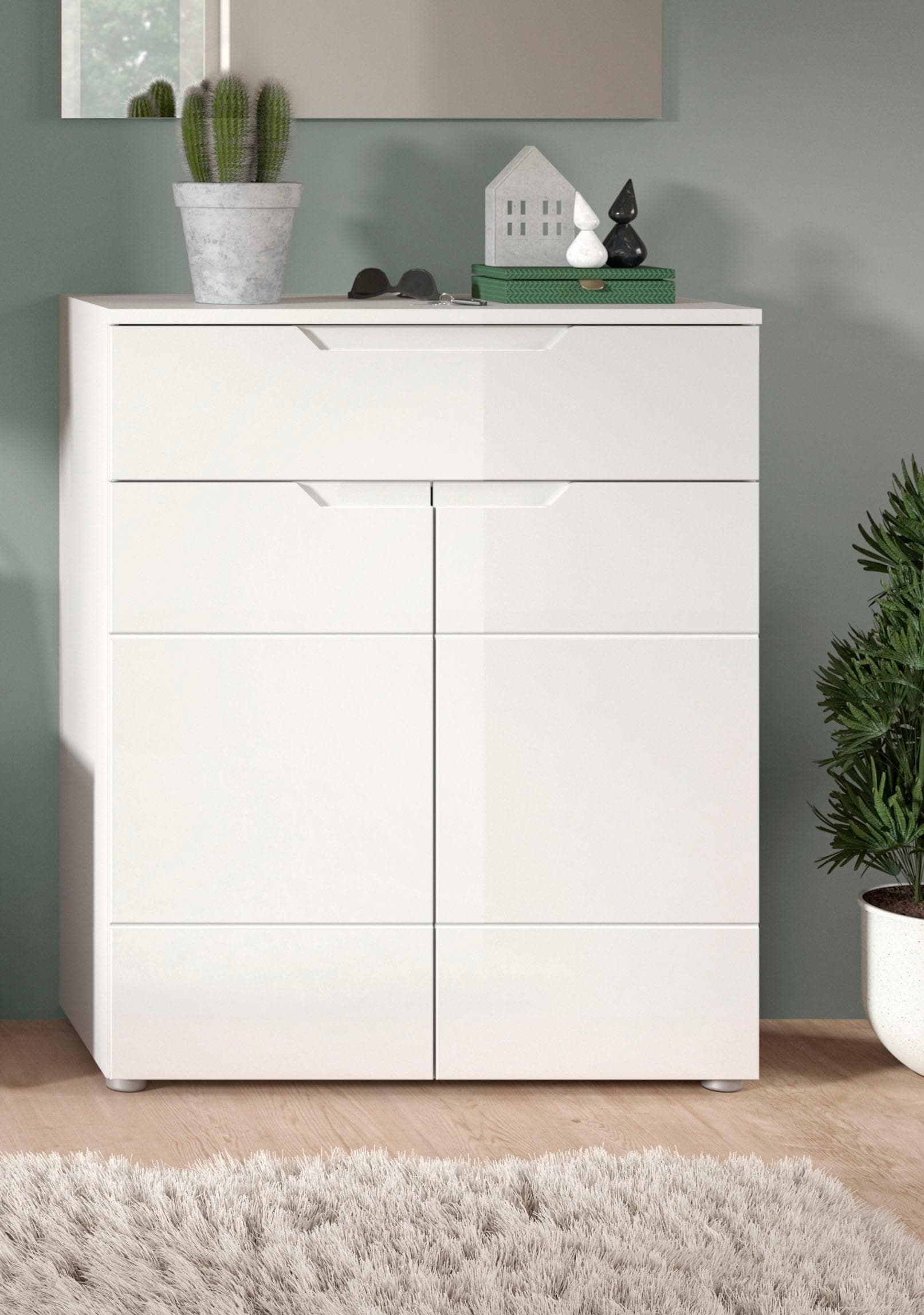 Home Affaire Schuhkommode CAPRI Weiß Hochglanz 2 Türen 1 Schublade
