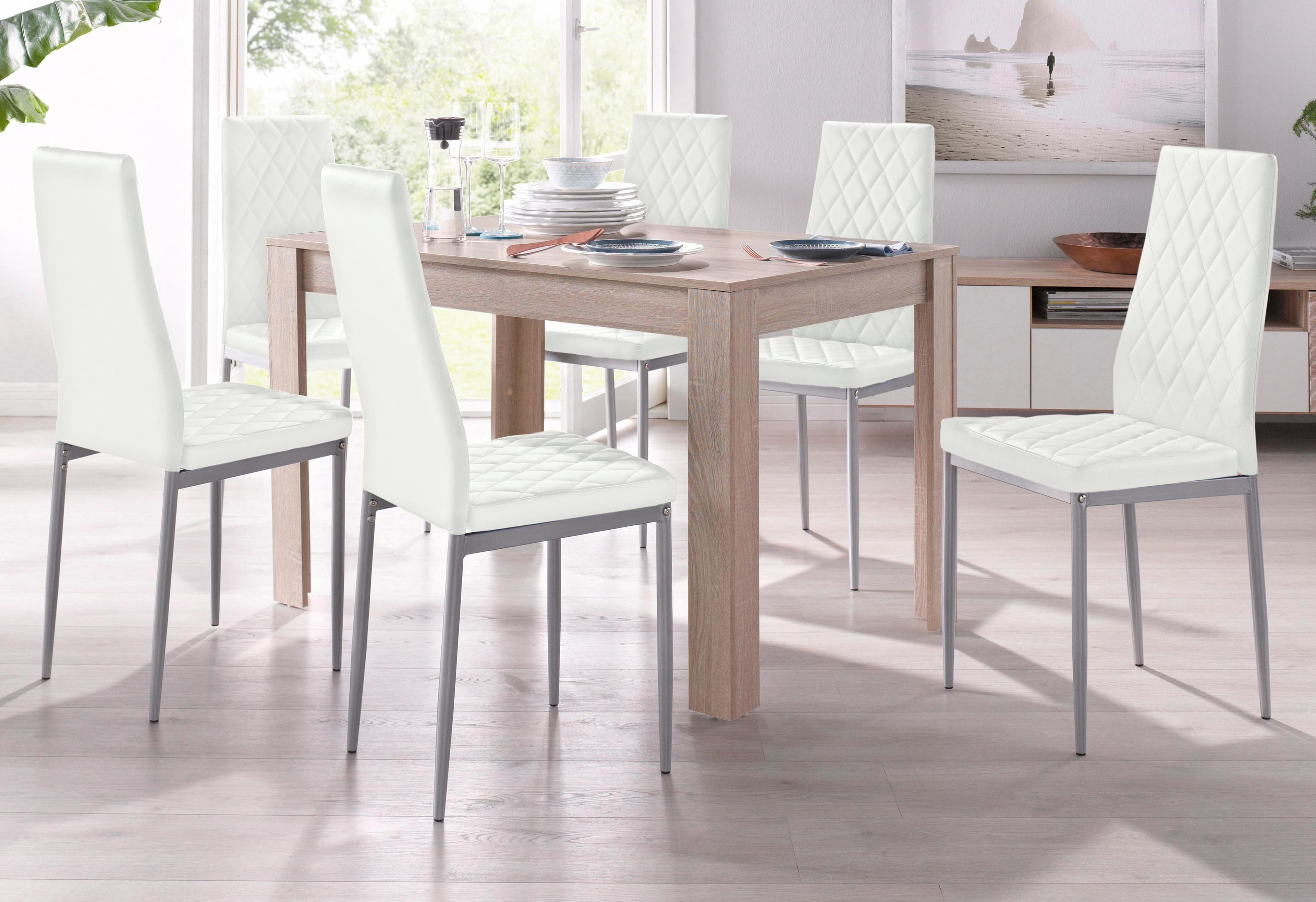 OTTO HOME Essgruppe 5-tlg. Weiß/Eichefarben mit Metallgestell