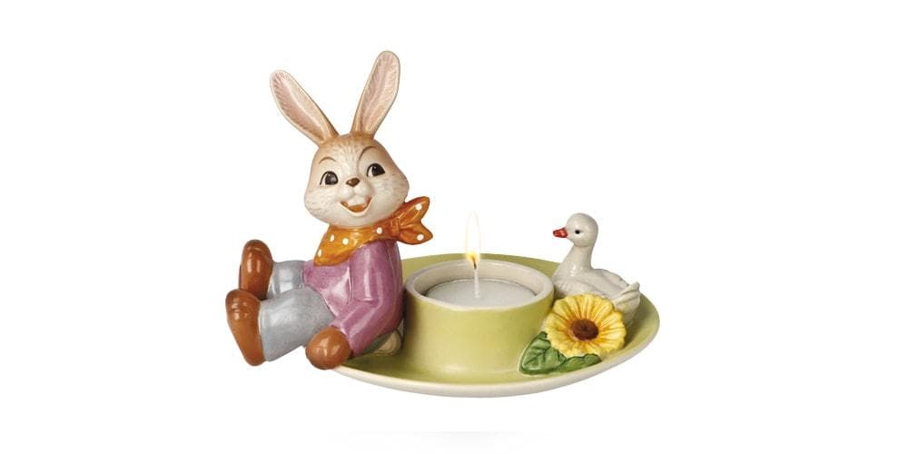 Bunter Teelichthalter aus Steingut im Ostern-Stil