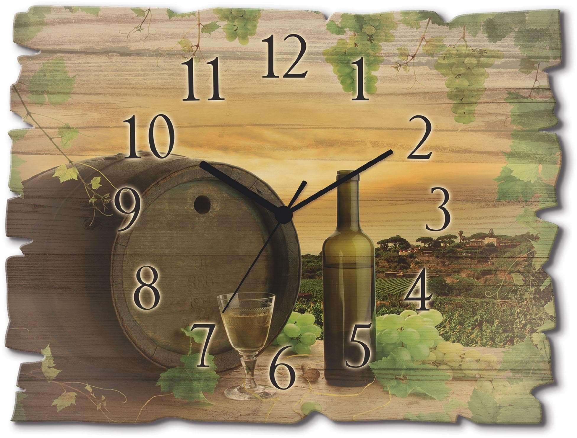 Wanduhr ARTLAND Holzuhr Wein Trauben Reben Weinberg Grün