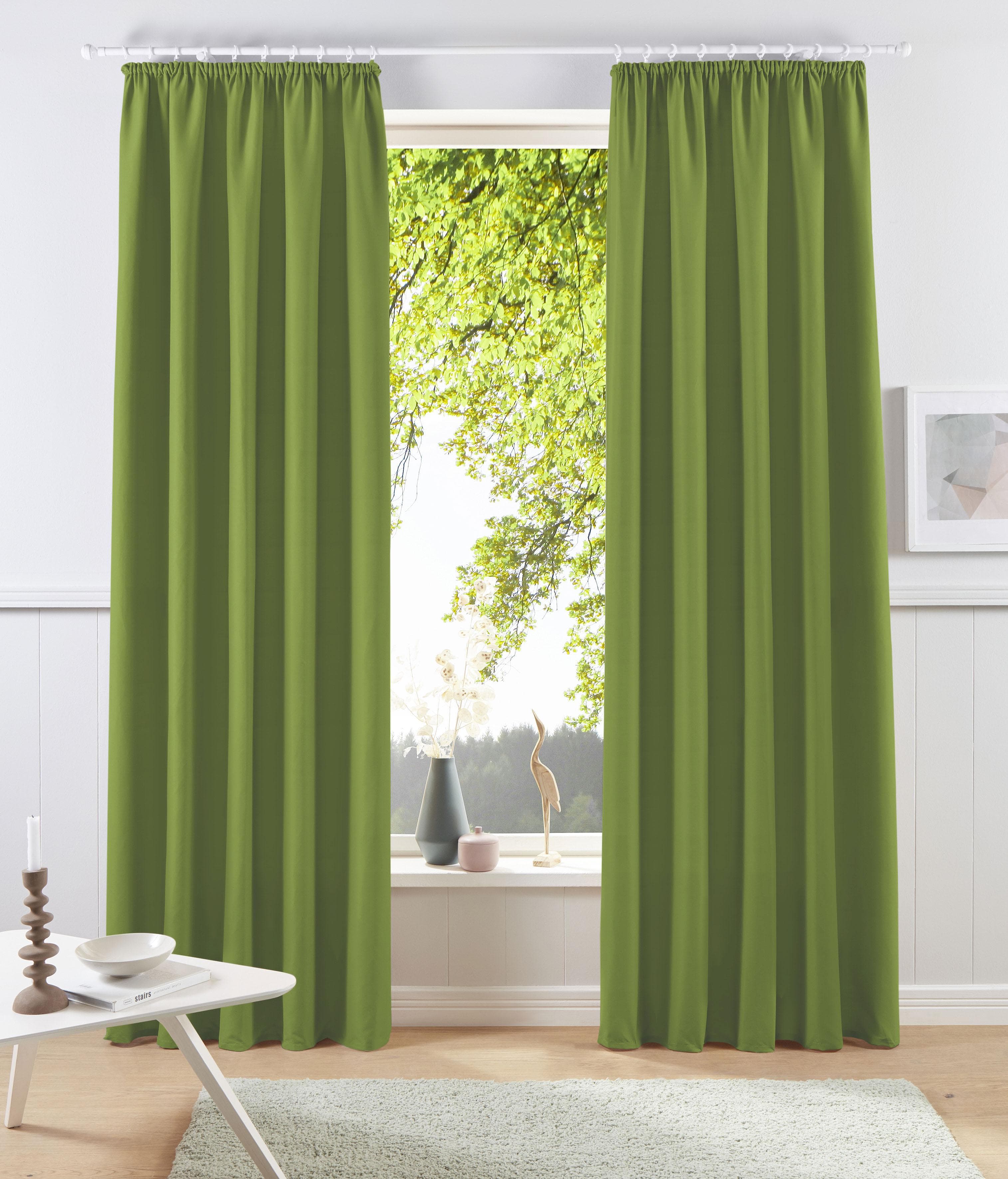 Vorhang MY HOME Raja Gardinen mit Kräuselband, Vorhänge Wohnzimmer, Grün, 2er-Set