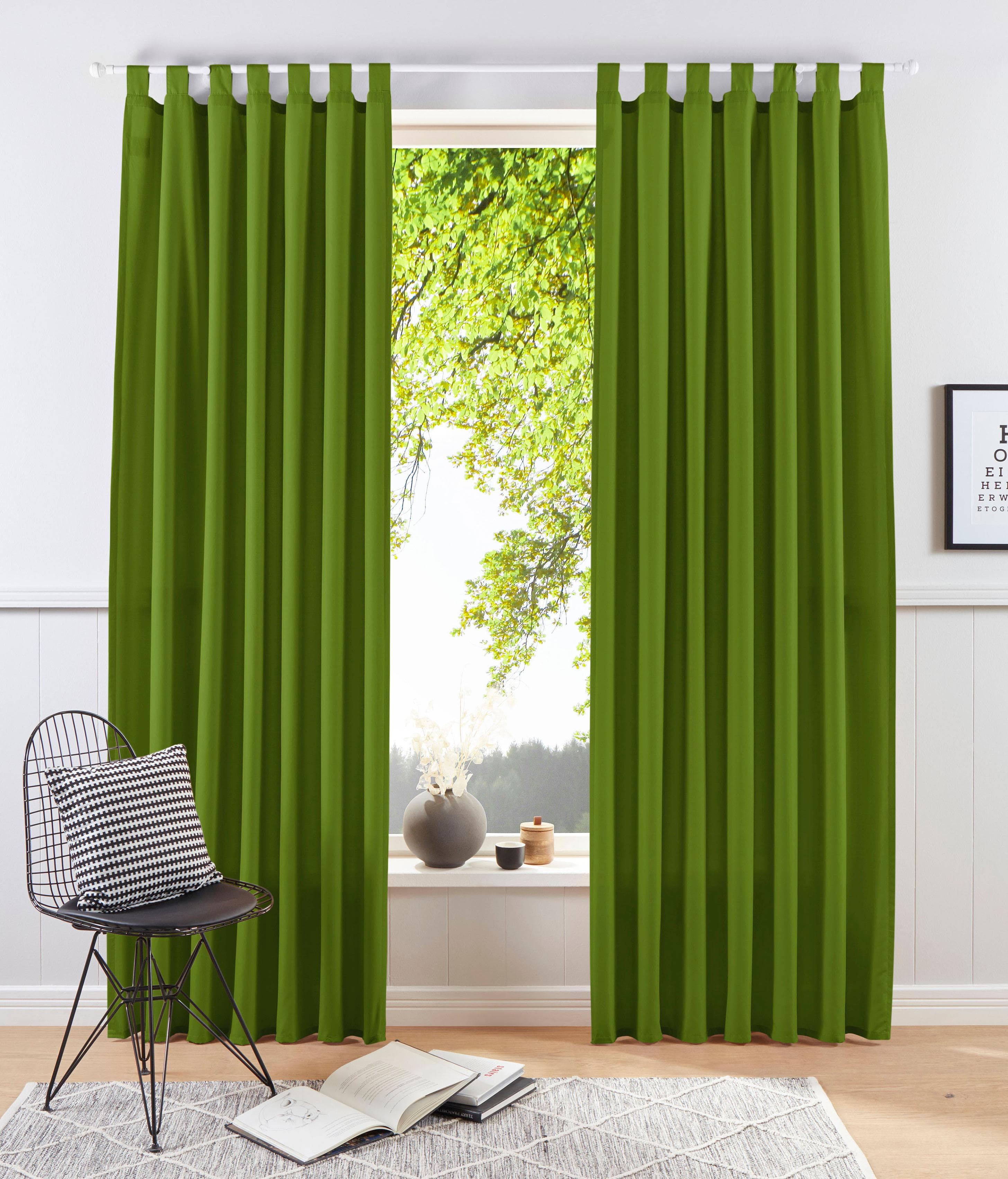 Moderner Vintage Vorhang aus Recyceltem Polyester, Grün, 140x245 cm
