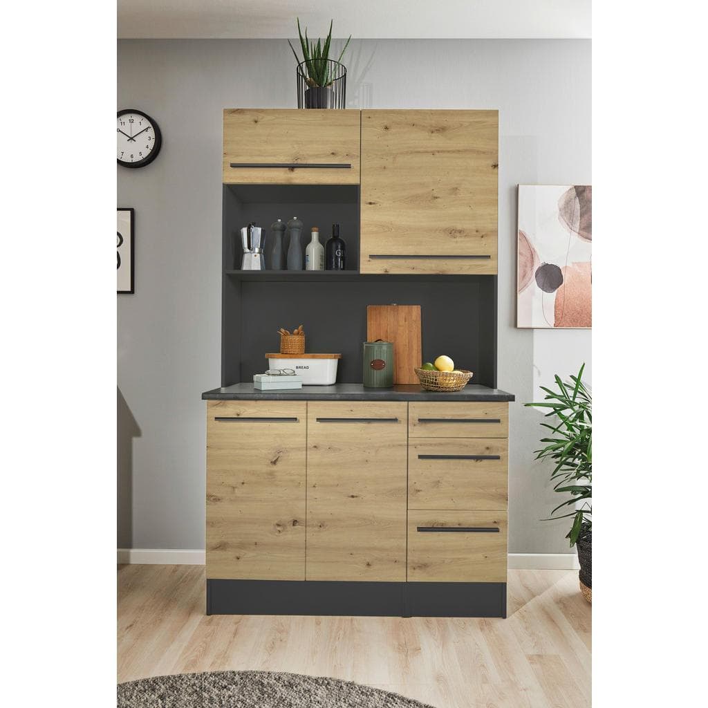 Mid.you Buffet Anthrazit Eiche Artisan Kunststoff 2 Fächer 3 Schubladen