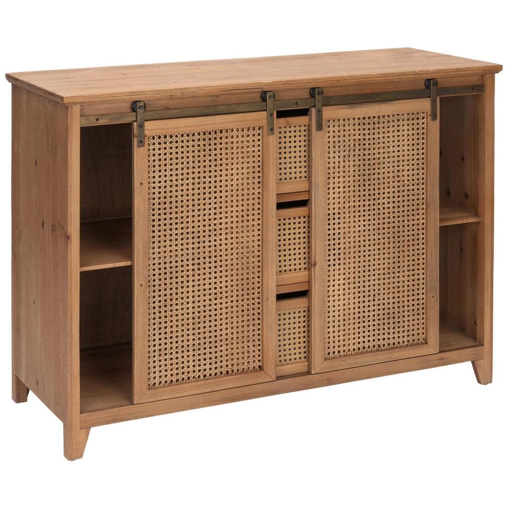 Livetastic Kommode Natur Holz Tanne Rattan Massiv 2 Fächer 3 Schubladen