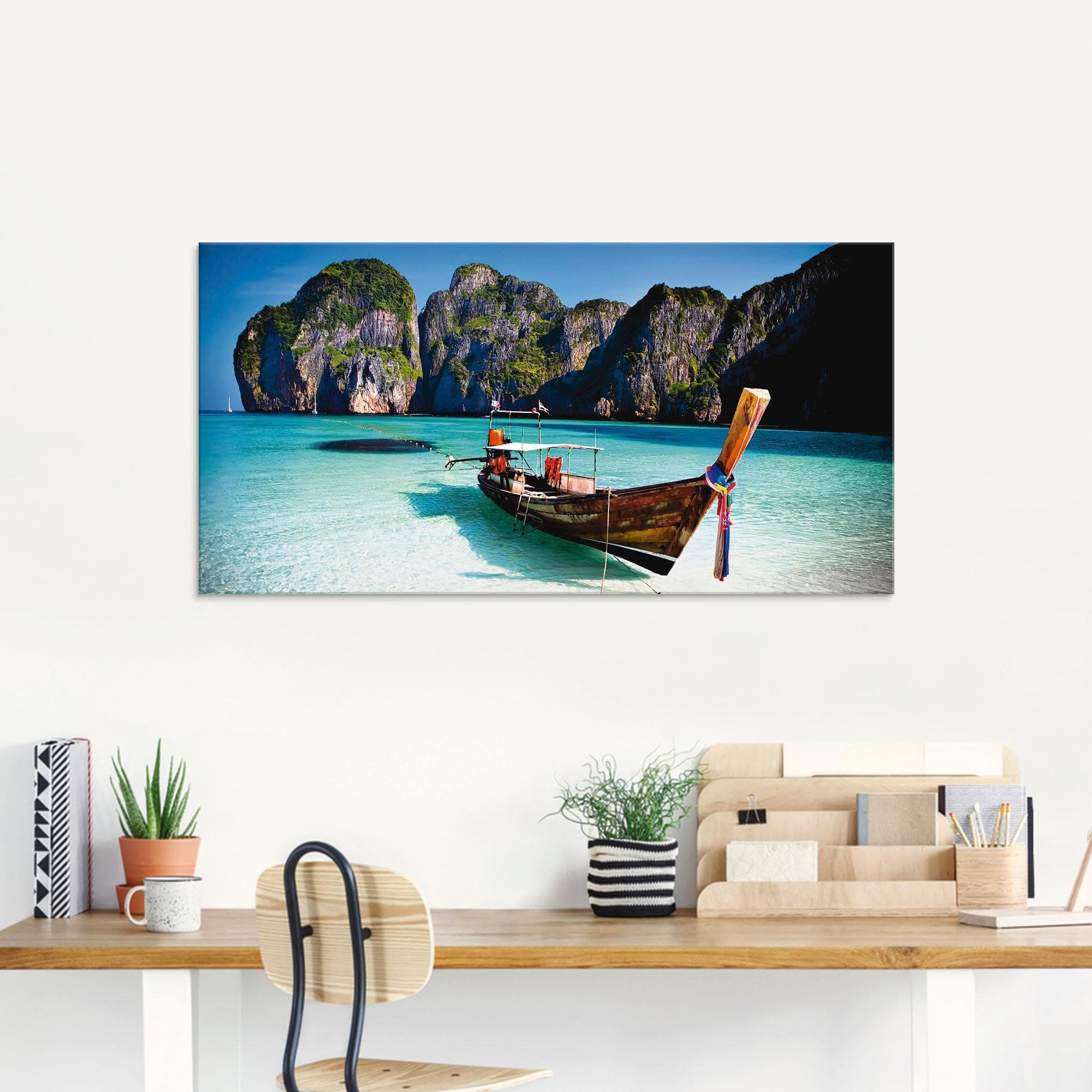 ARTLAND Glasbild Maya Bay Koh Phi Phi Leh Thailand Blau