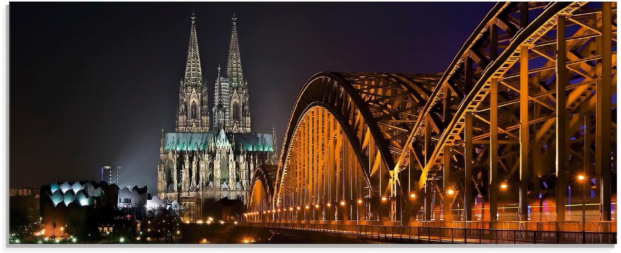 Glasbild ARTLAND Kölner Dom mit Brücke Schwarz