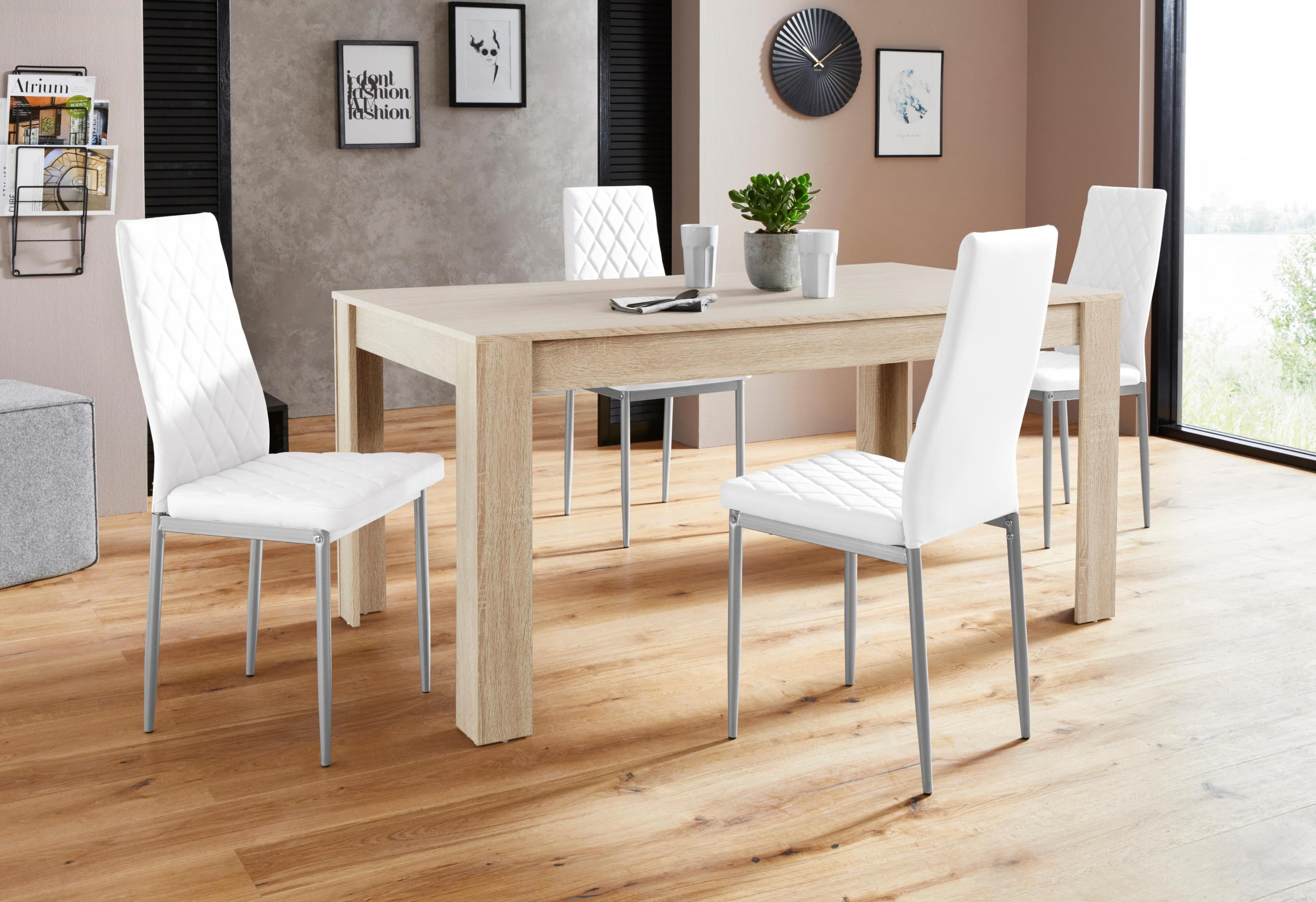 Essgruppe OTTO HOME Lynn160/Brooke Weiß Eichefarben Tisch 4 Stühle