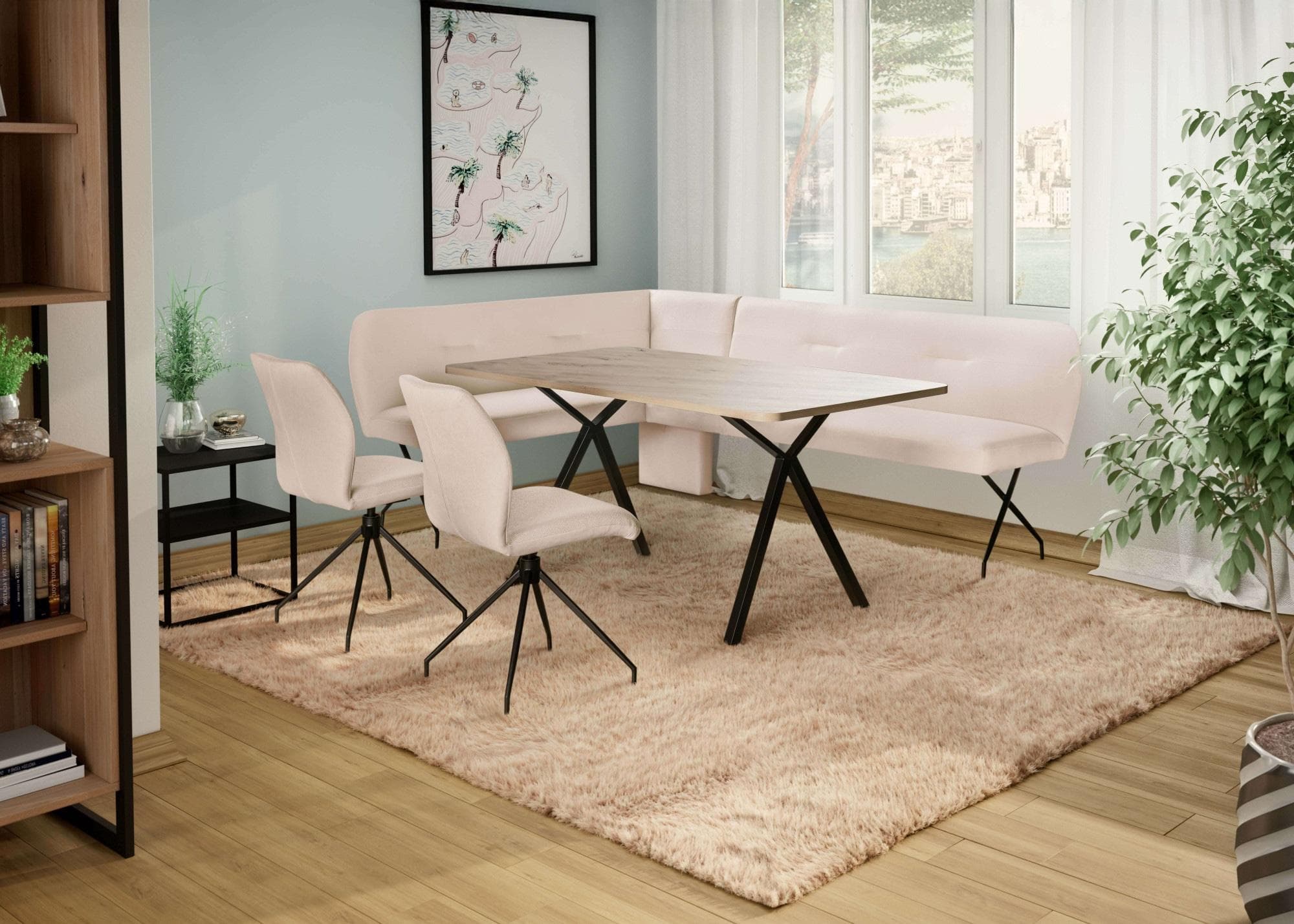 HOME AFFAIRE Eckbankgruppe Gabi Essecke Sitzgruppe Küchenbankgruppe Hellbeige Schwarz