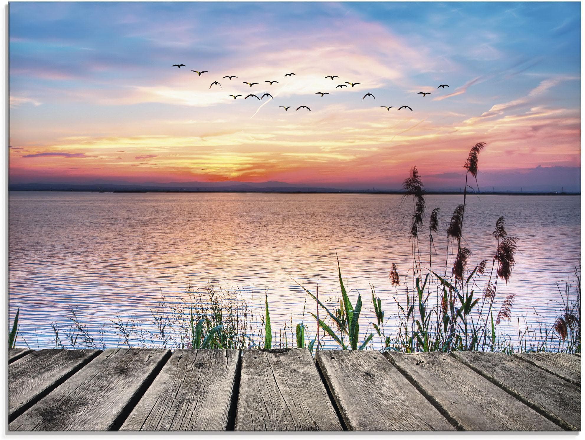 Artland Glasbild Der See in den Farben der Wolken Blau