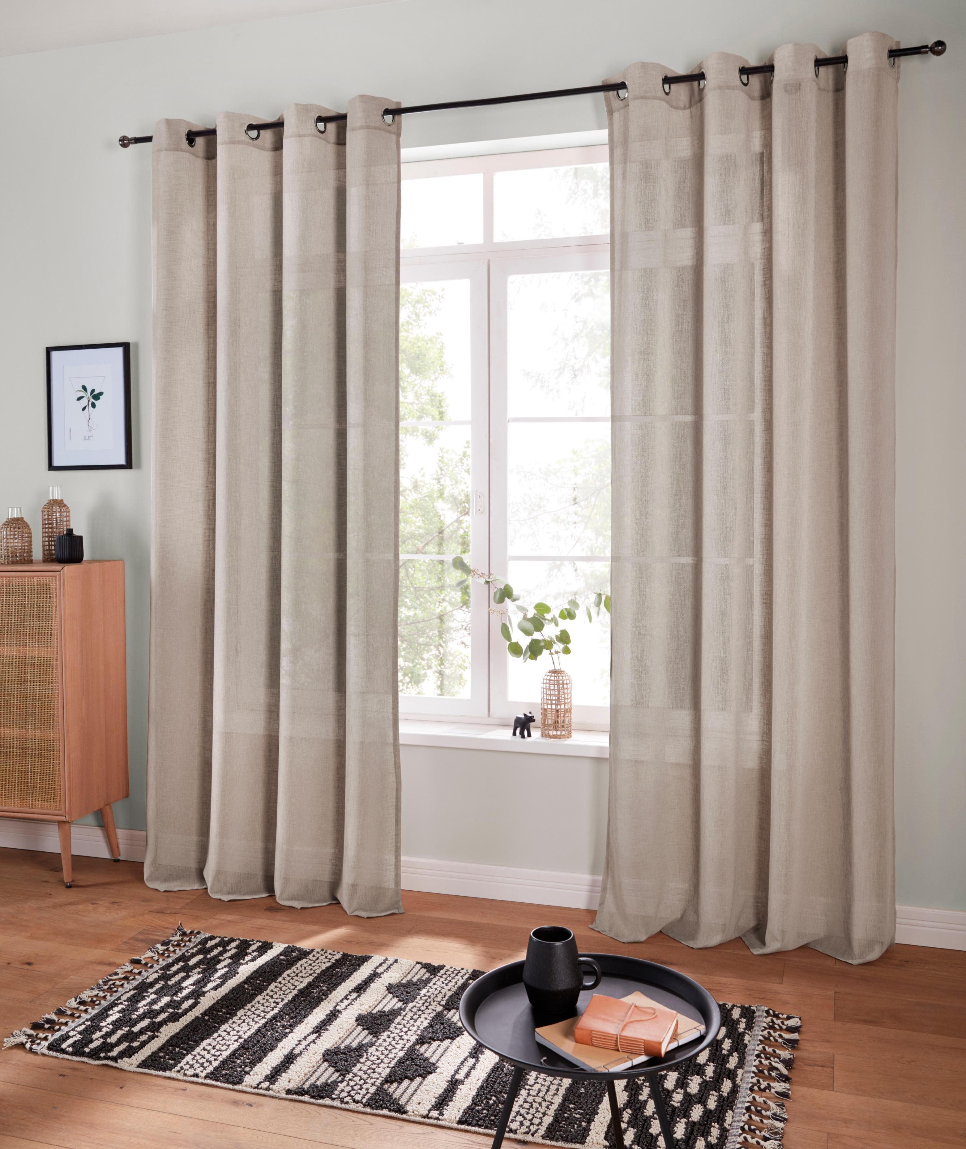 Beige Gardine mit Leinen Optik, 140x175 cm