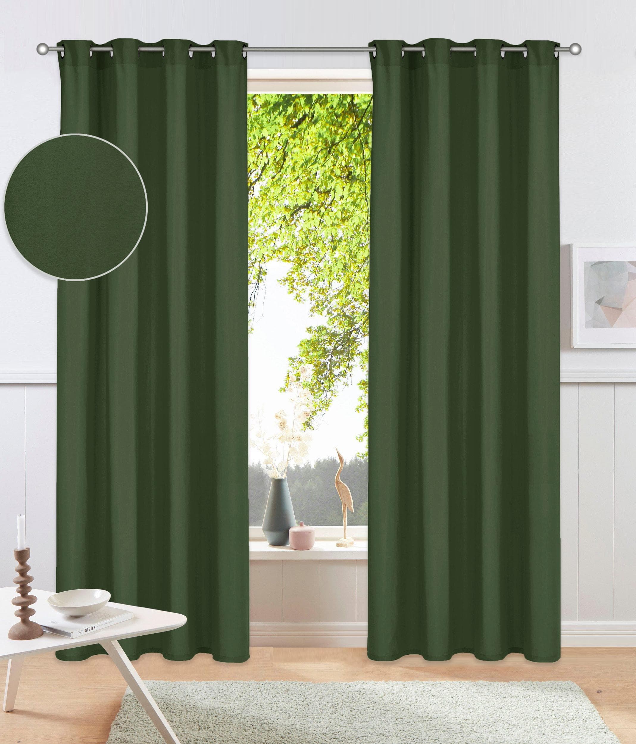Vorhang MY HOME "Parry" Gr. 4, grün (oliv) Polyester Recyceltes Material Gardinen 2-er Set blickdicht monochrom basic