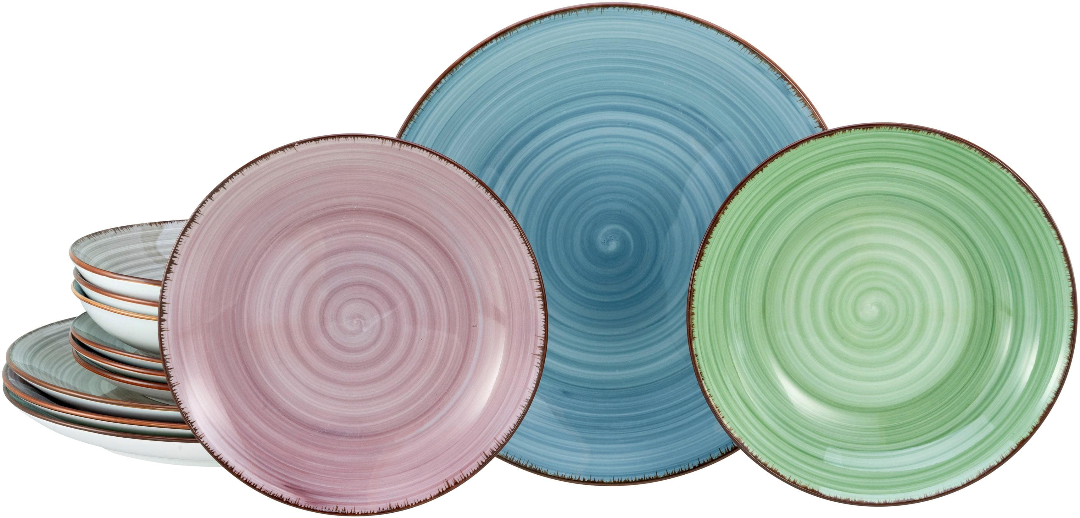 Modernes Teller-Set aus Porzellan in fünf Farben