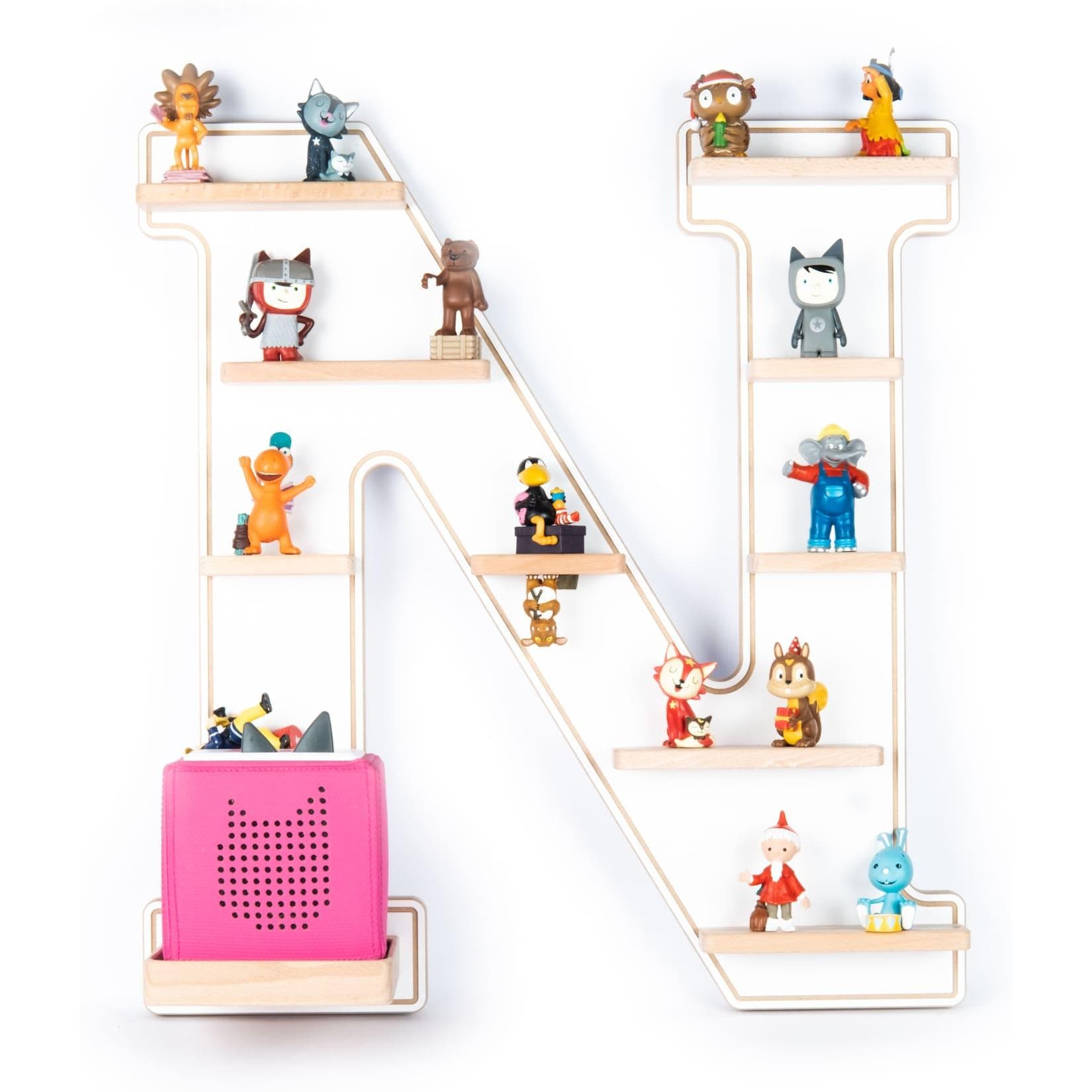 Holzregal Buchstabe N für Toniebox & Figuren