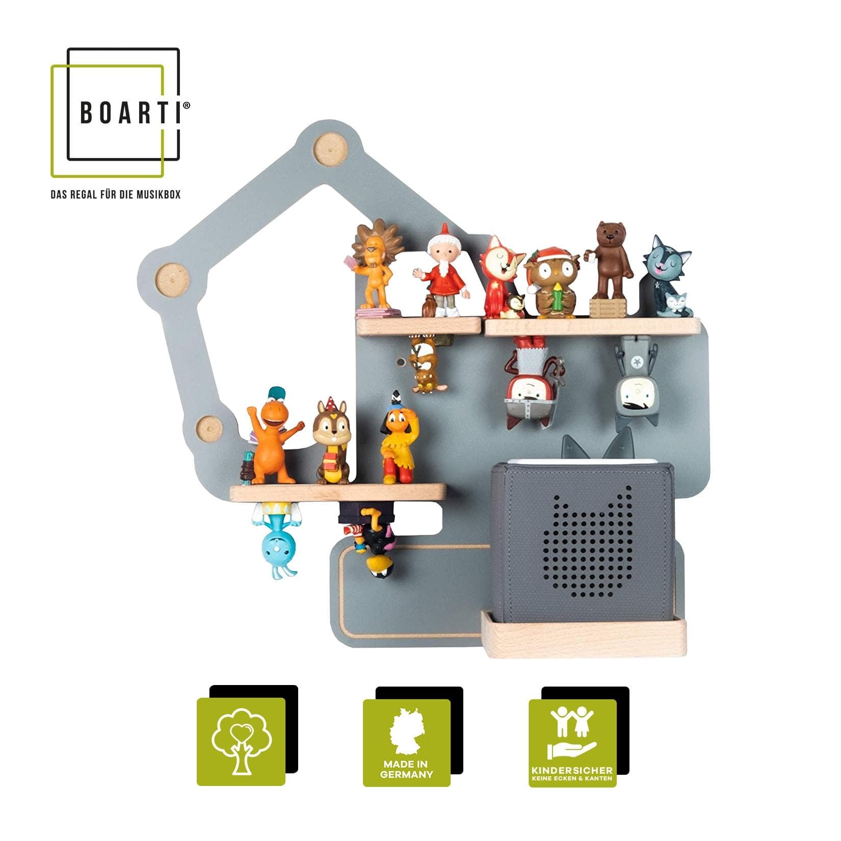 BOARTI Kinderregal Bagger Grau Wandregal für Toniebox