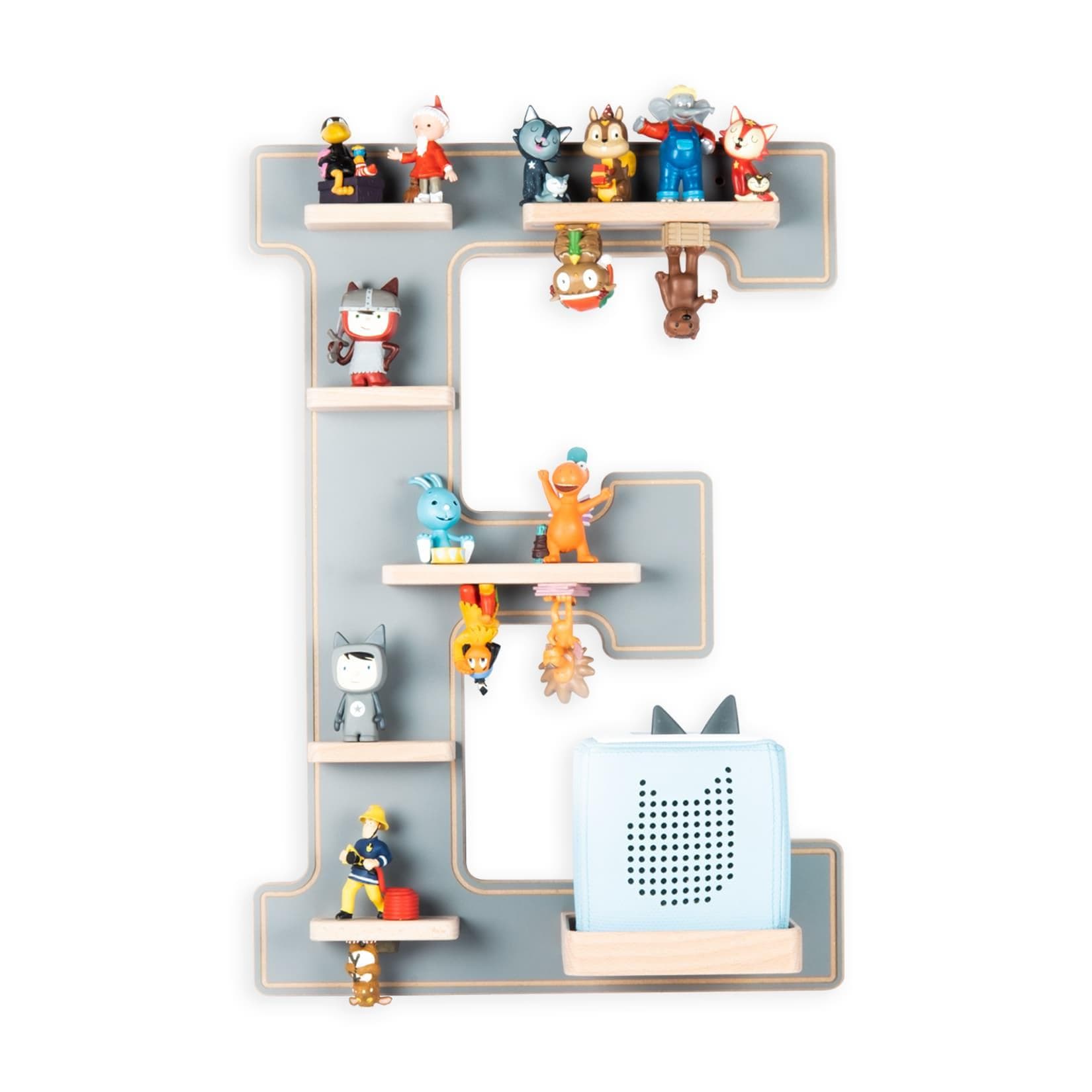 BOARTI Kinderregal Buchstabe E Grau Wandregal für Toniebox