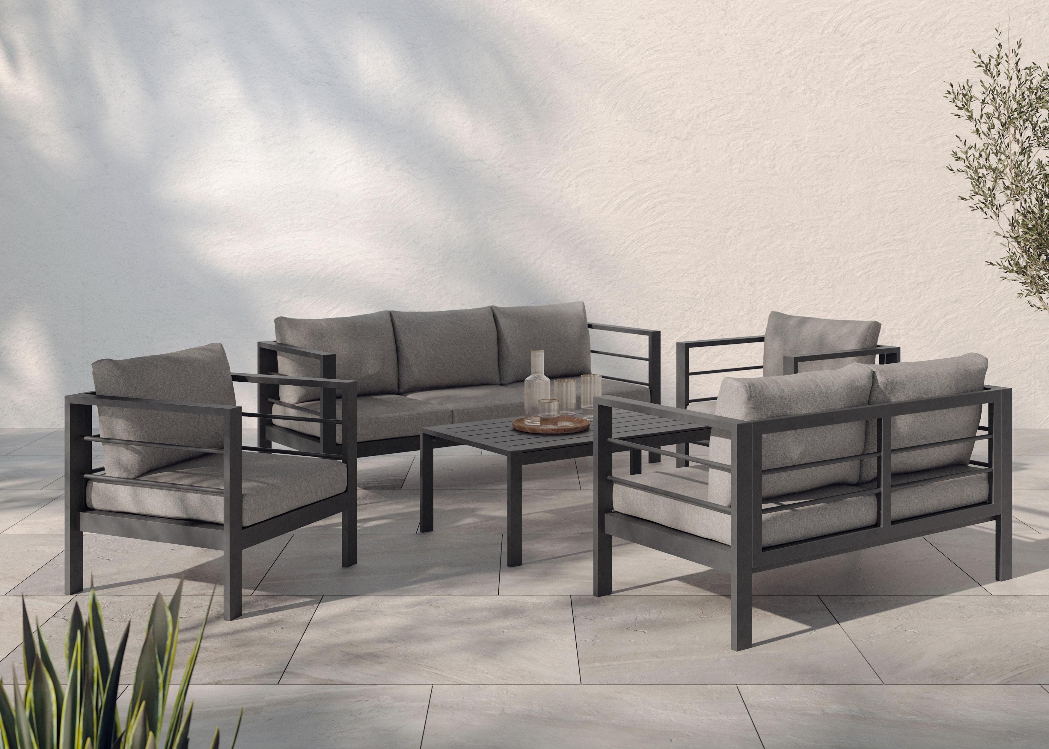 KONIFERA Gartenlounge-Set New Jersey 7-tlg. Schwarz/Grau Aluminium