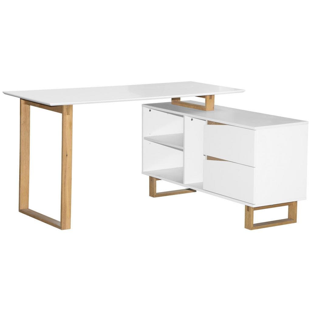 Venda Eckschreibtisch Weiß Eiche Massiv