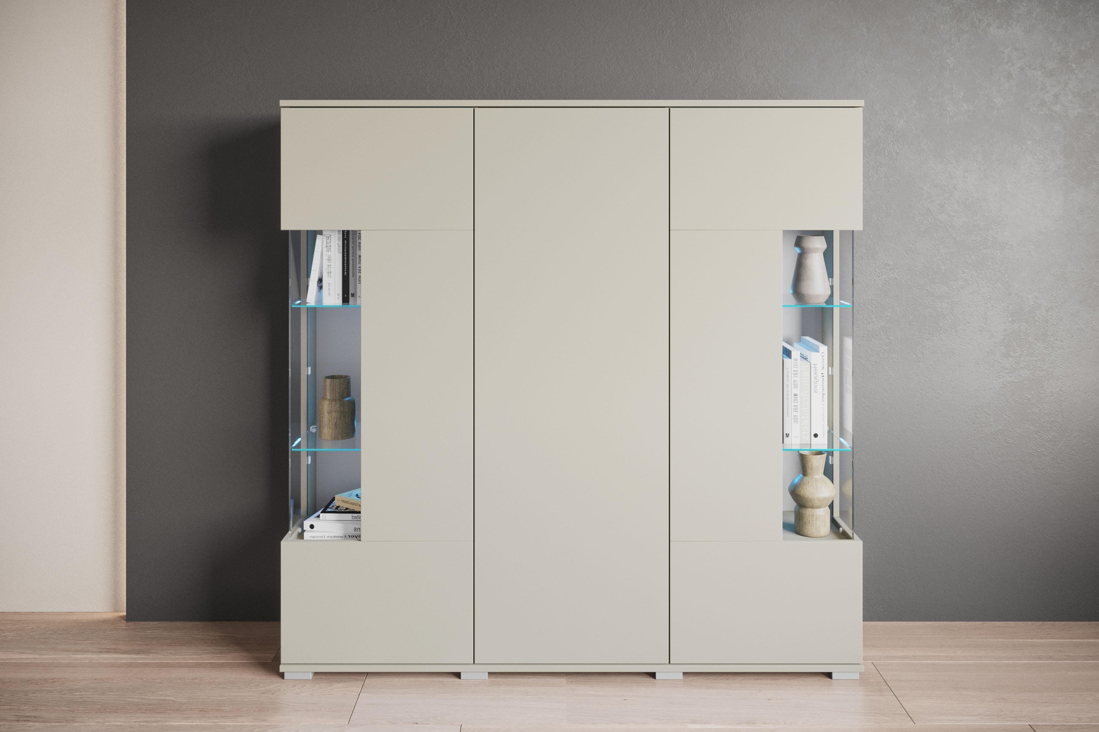 OTTO HOME Highboard Kenia Beige Modern mit Glastüren