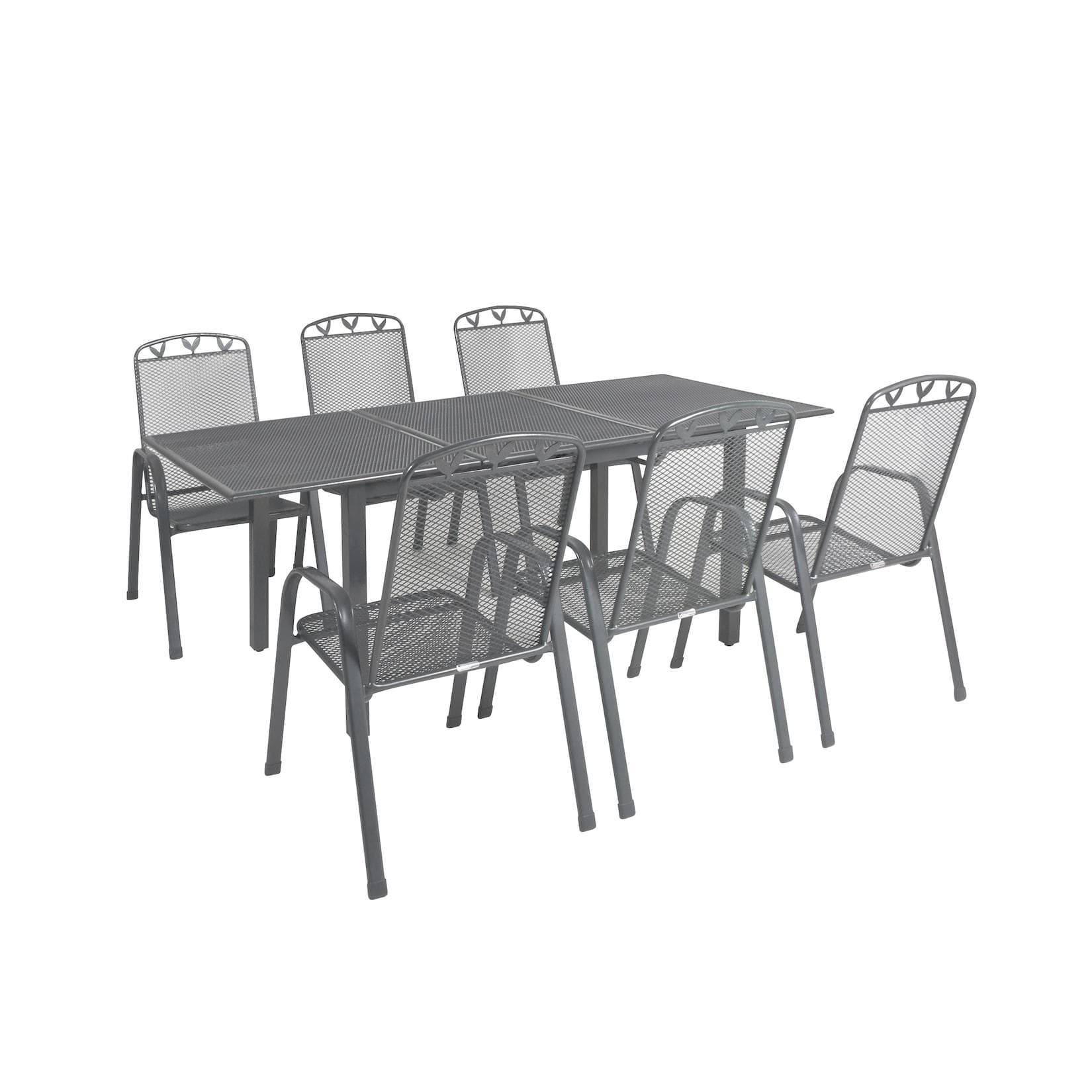 Greemotion Ausziehtisch Set, wetterfester Stahl, 6 Stühle, höhenverstellbare Füße, grau