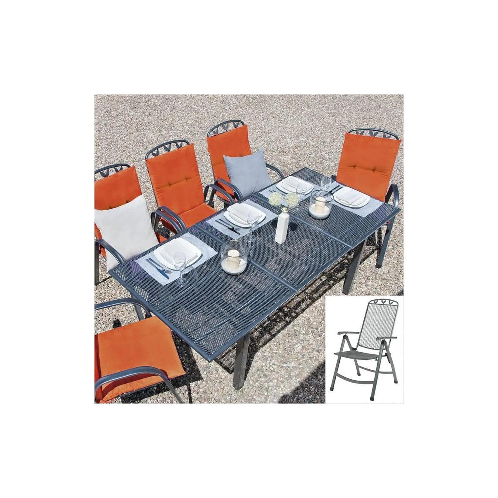 Greemotion Toulouse Gartenmöbel-Set 9-teilig 8 Klappsessel Ausziehtisch Eisengrau