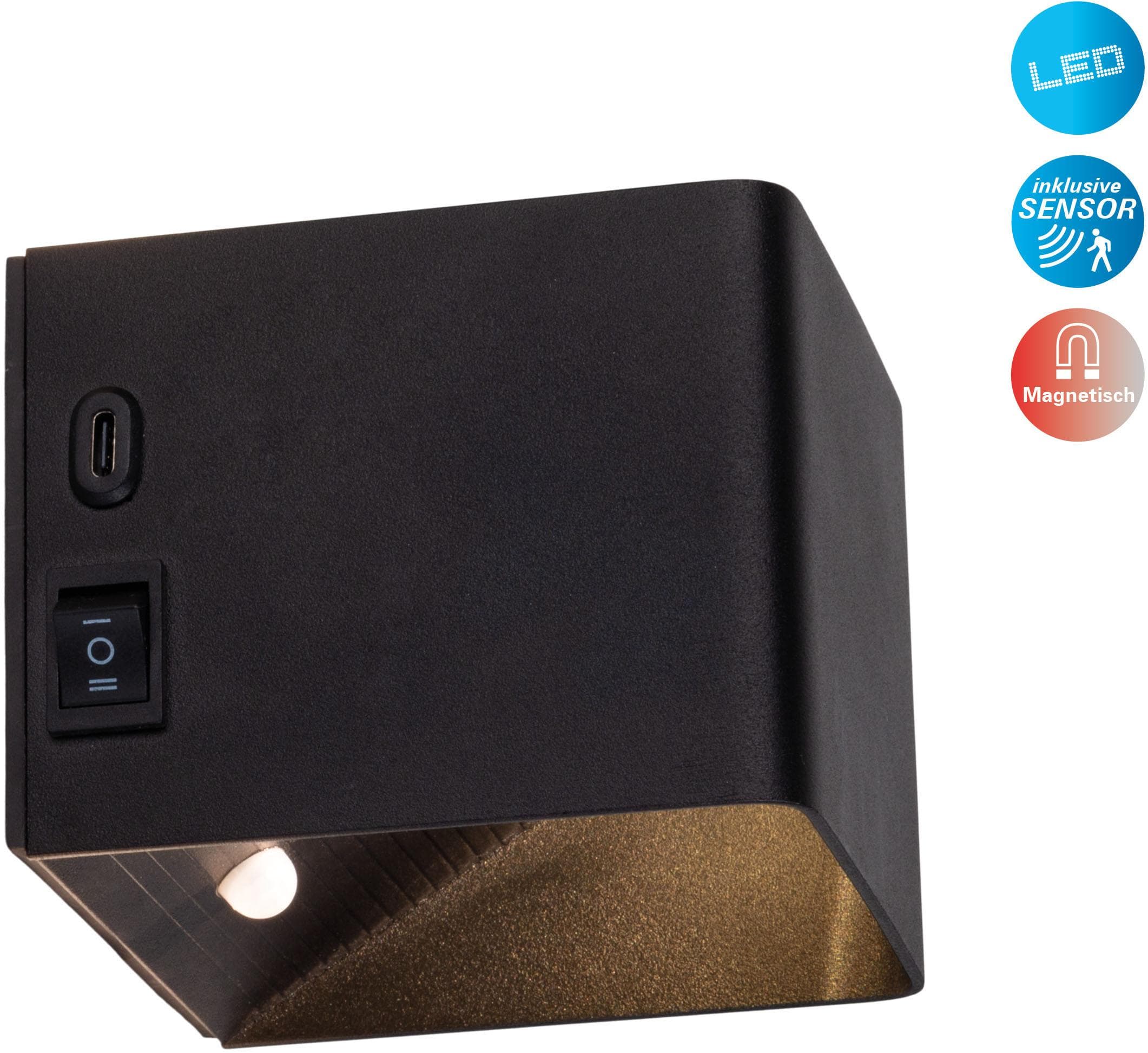 näve LED Wandleuchte Cube, Bewegungsmelder, Warmweiß, Magnetisch