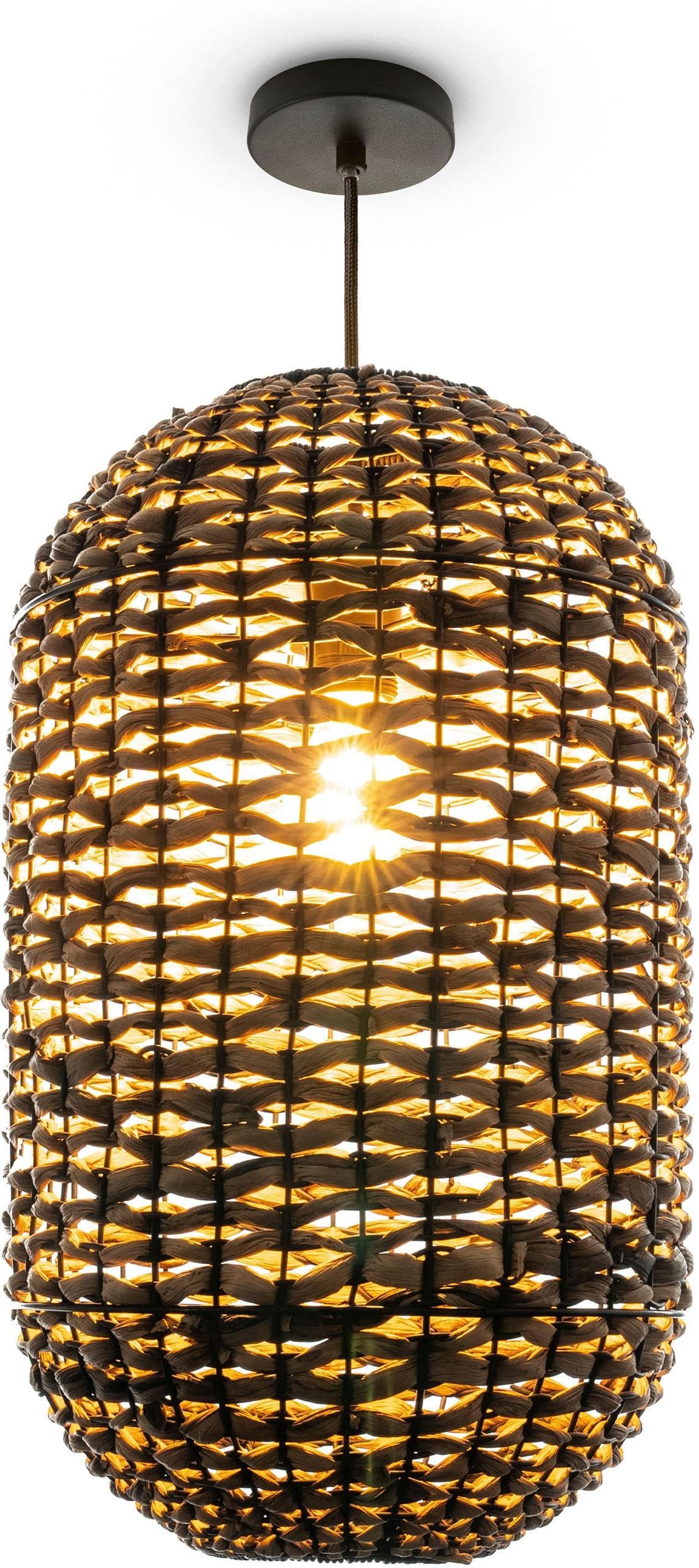 PACO HOME Pendelleuchte KAGLONG Schwarz Rattan Optik
