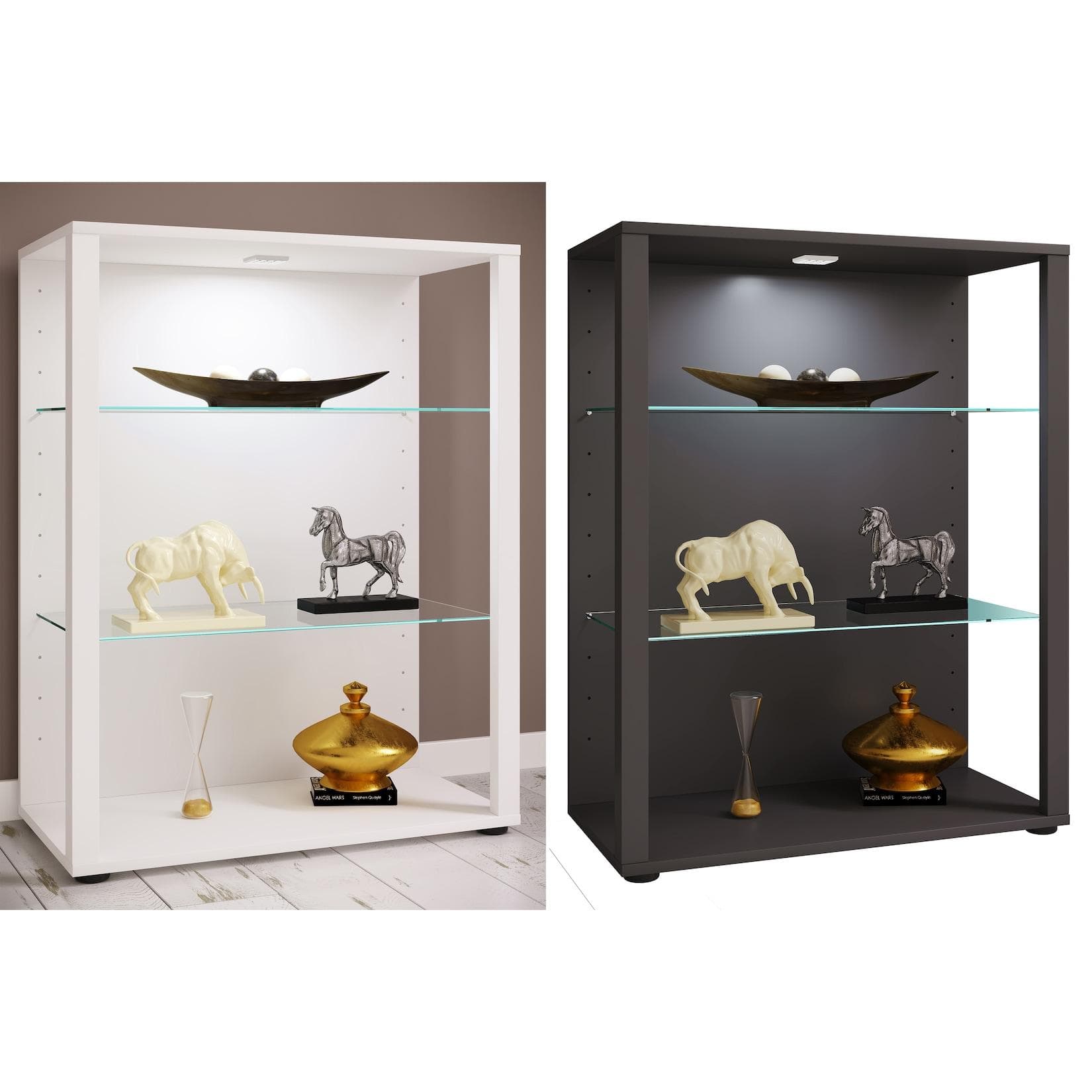 VCM Glasvitrine Glasol L Schwarz Anthrazit 100% Holz