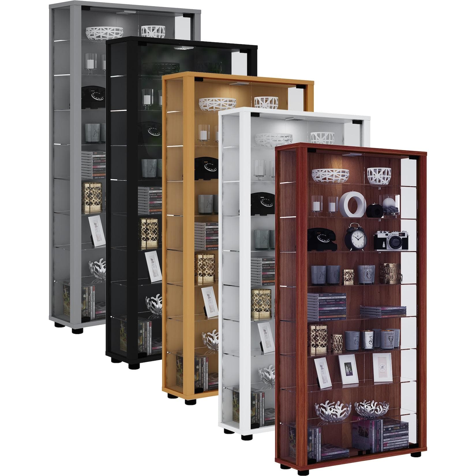 VCM my home Lumo Maxi Vitrine Buche 8 Fachböden