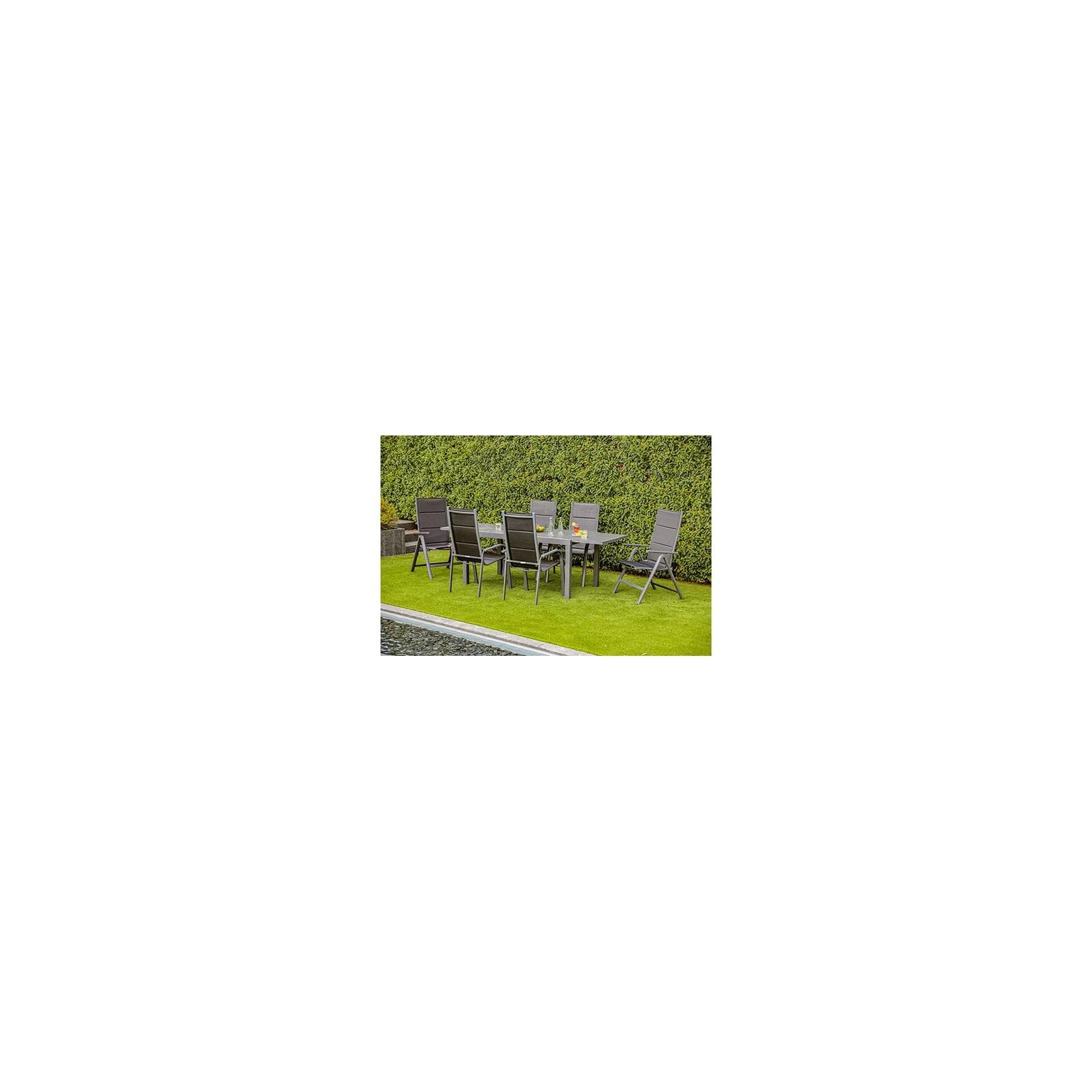 Gartenmöbel-Set Grenada 3 7-teilig Ausziehtisch Klappsessel Stapelstühle Textilene Glas-Keramik-Tischplatte Anthrazit