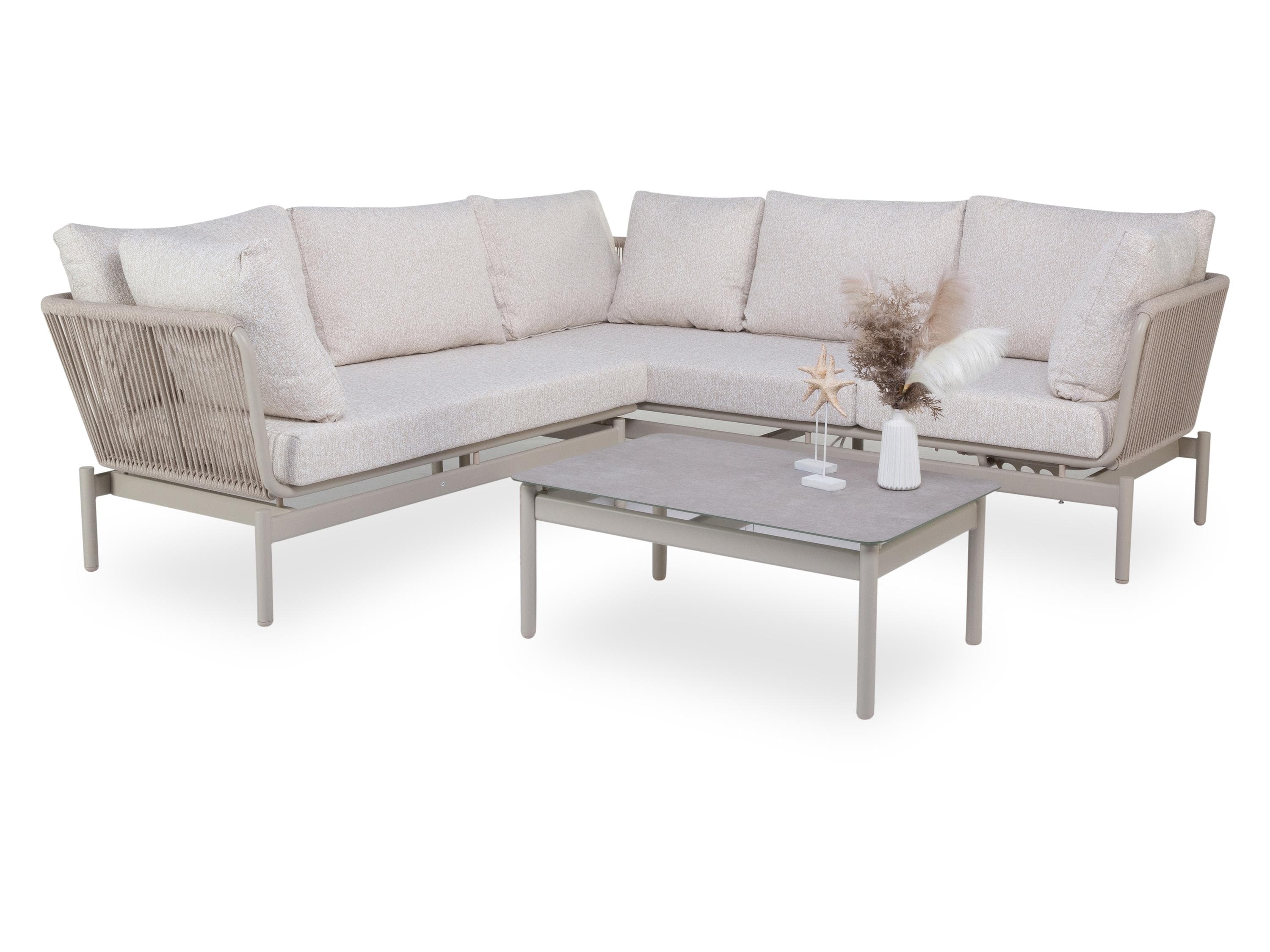 Sansibar Lounge-Set JORVIK Beige 3-Sitzer-Sofa mit verstellbarer Kopfstütze