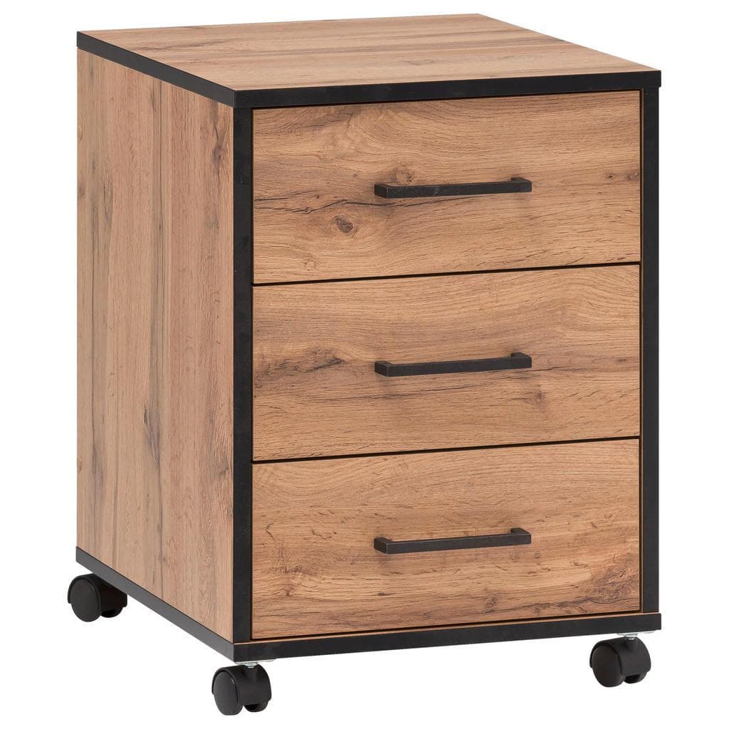 Schildmeyer Rollcontainer Serie 2000 Eiche Schwarz 3 Schubladen