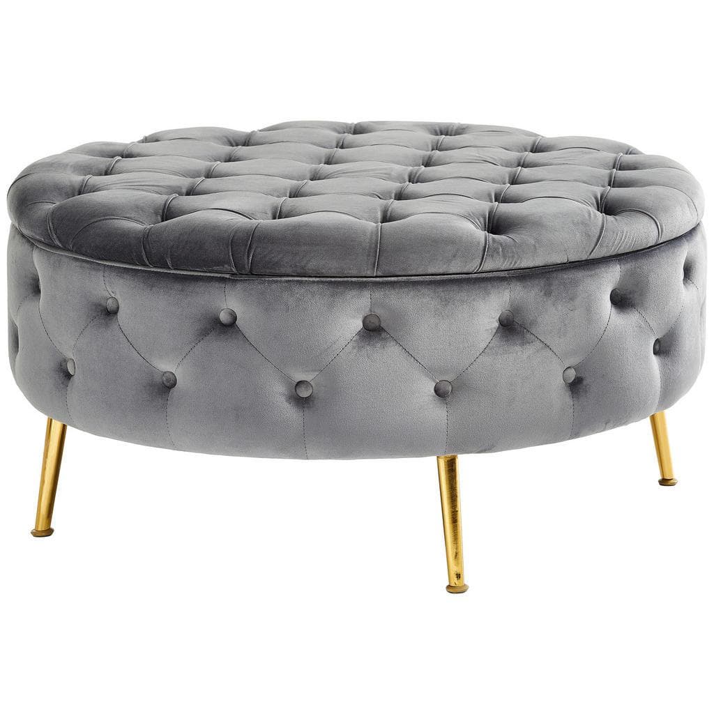 Xora Hocker Grau Gold Textil Rund Stauraum Wohnzimmer