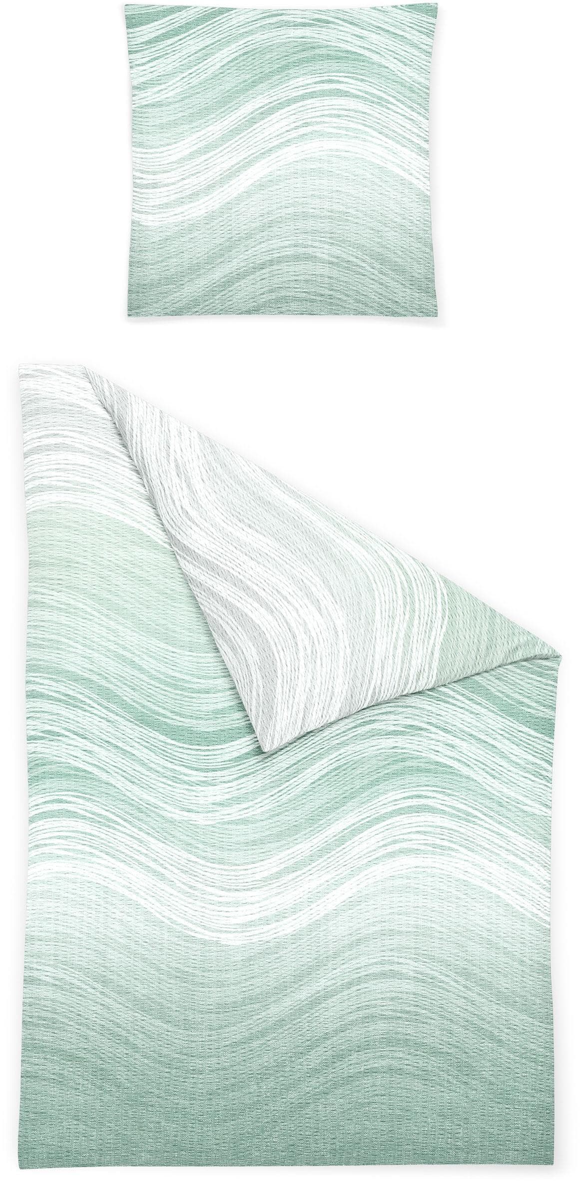BIERBAUM Bettwäsche Set Grün Seersucker 135x200cm